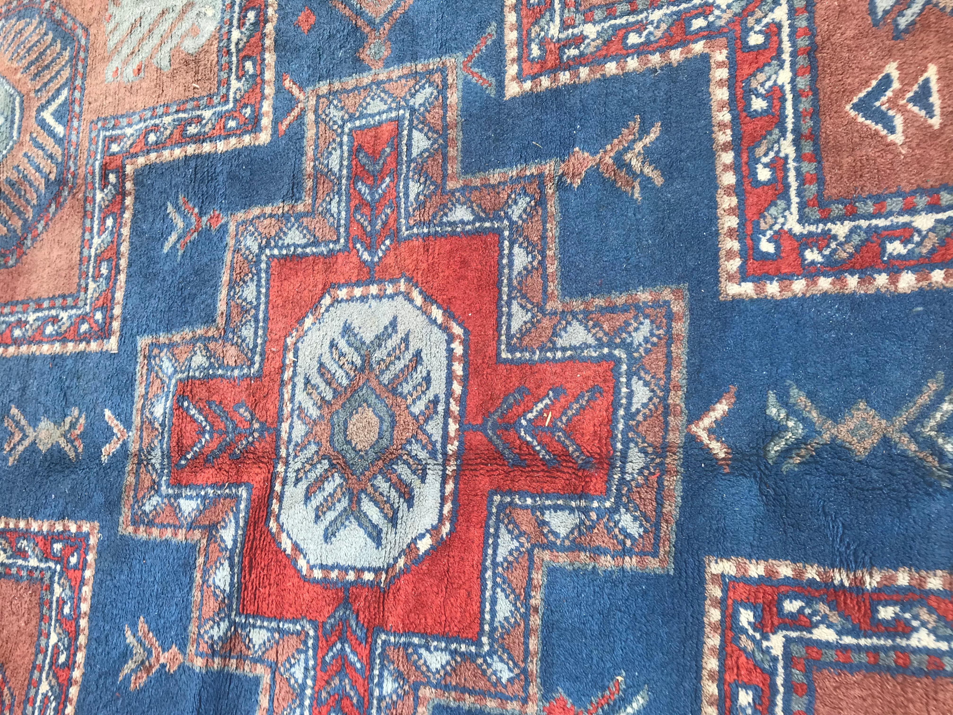 Hand-Knotted Beautiful Vintage Sinkiang Kazak Style Rug For Sale
