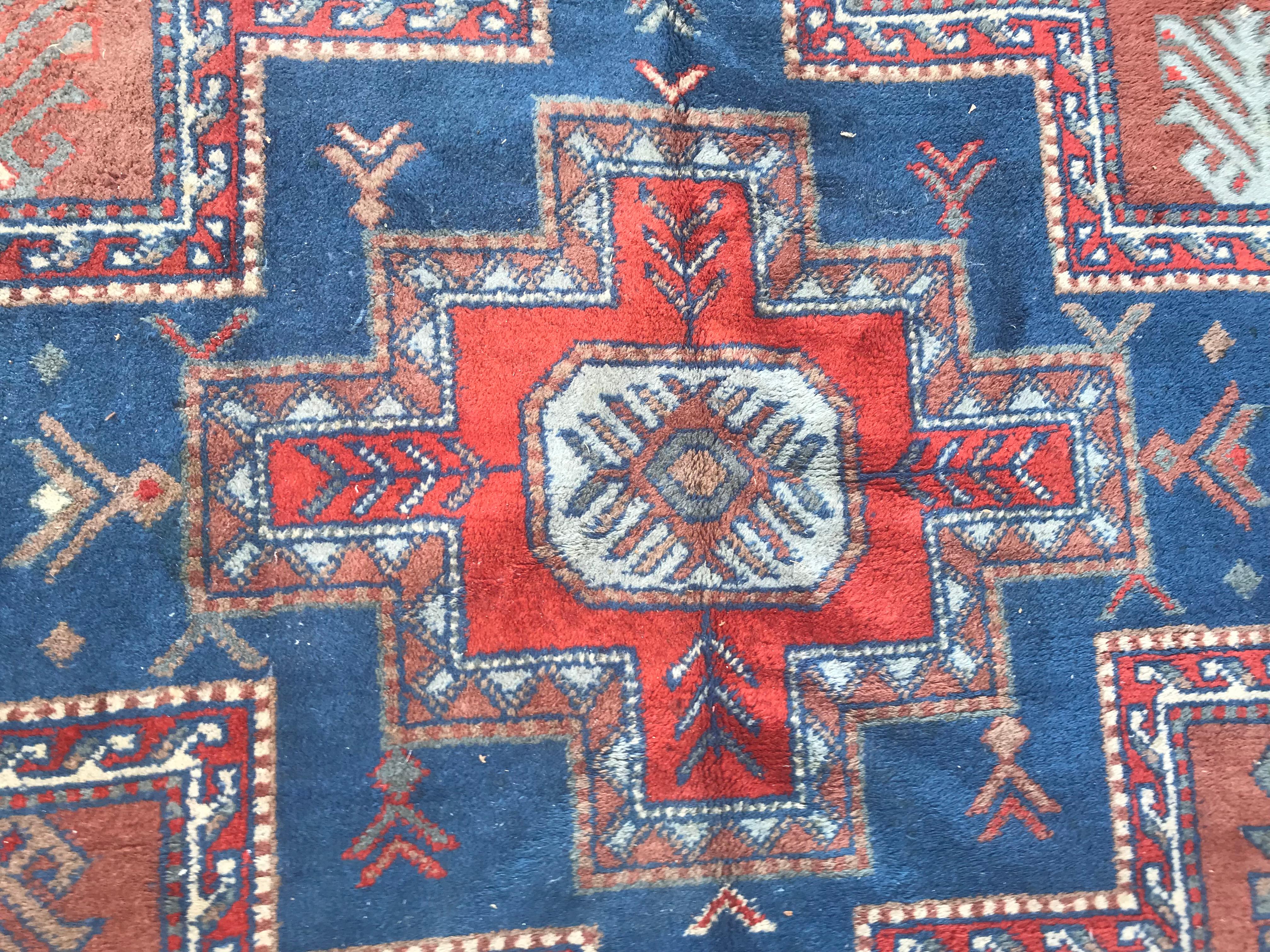 Wool Beautiful Vintage Sinkiang Kazak Style Rug For Sale