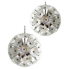 Pair Mid-Century Sputnik Italian crystal chandeliers 