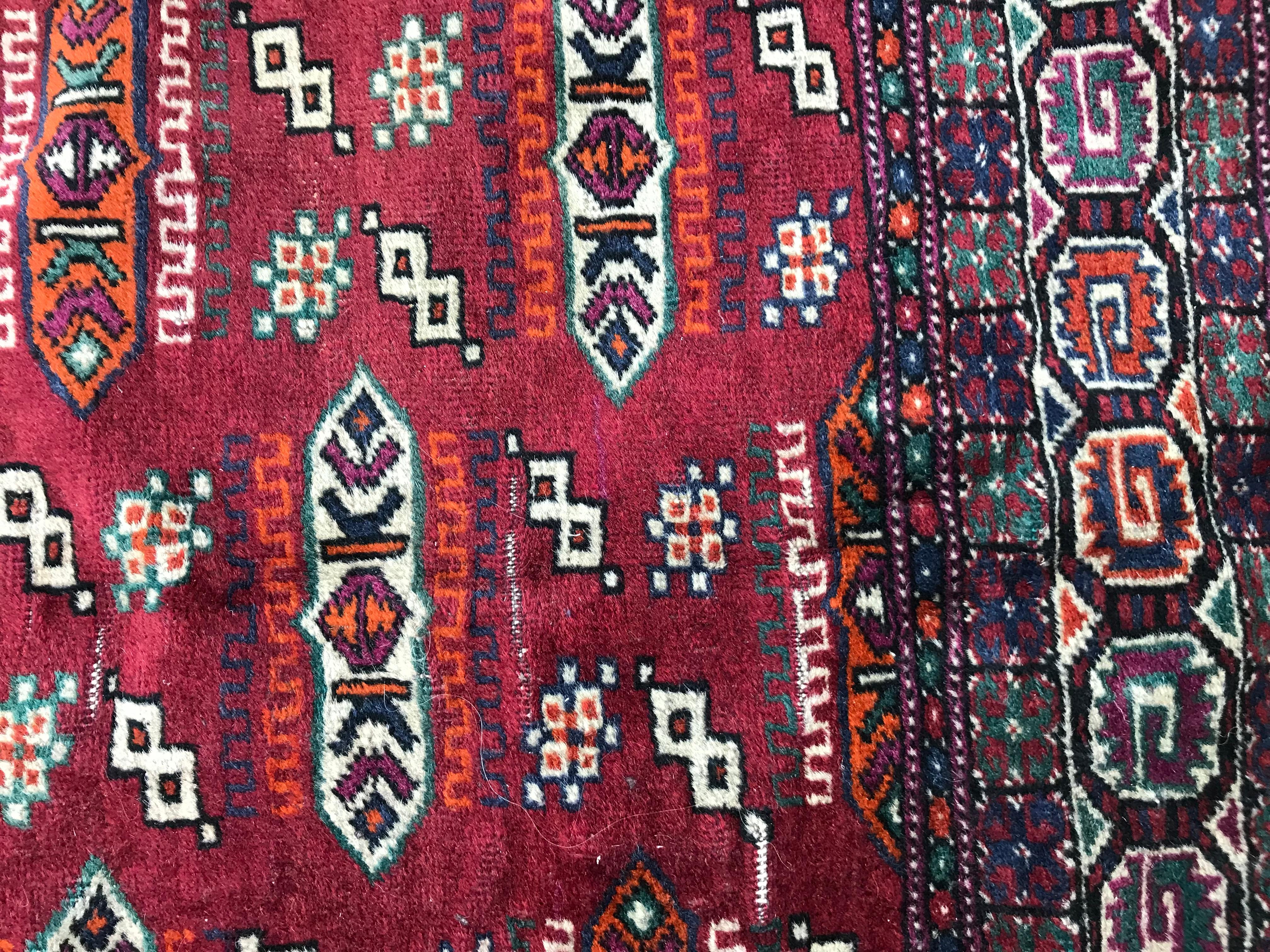 20th Century Bobyrug’s Beautiful Vintage Tekke Turkmen Boukhara Rug For Sale