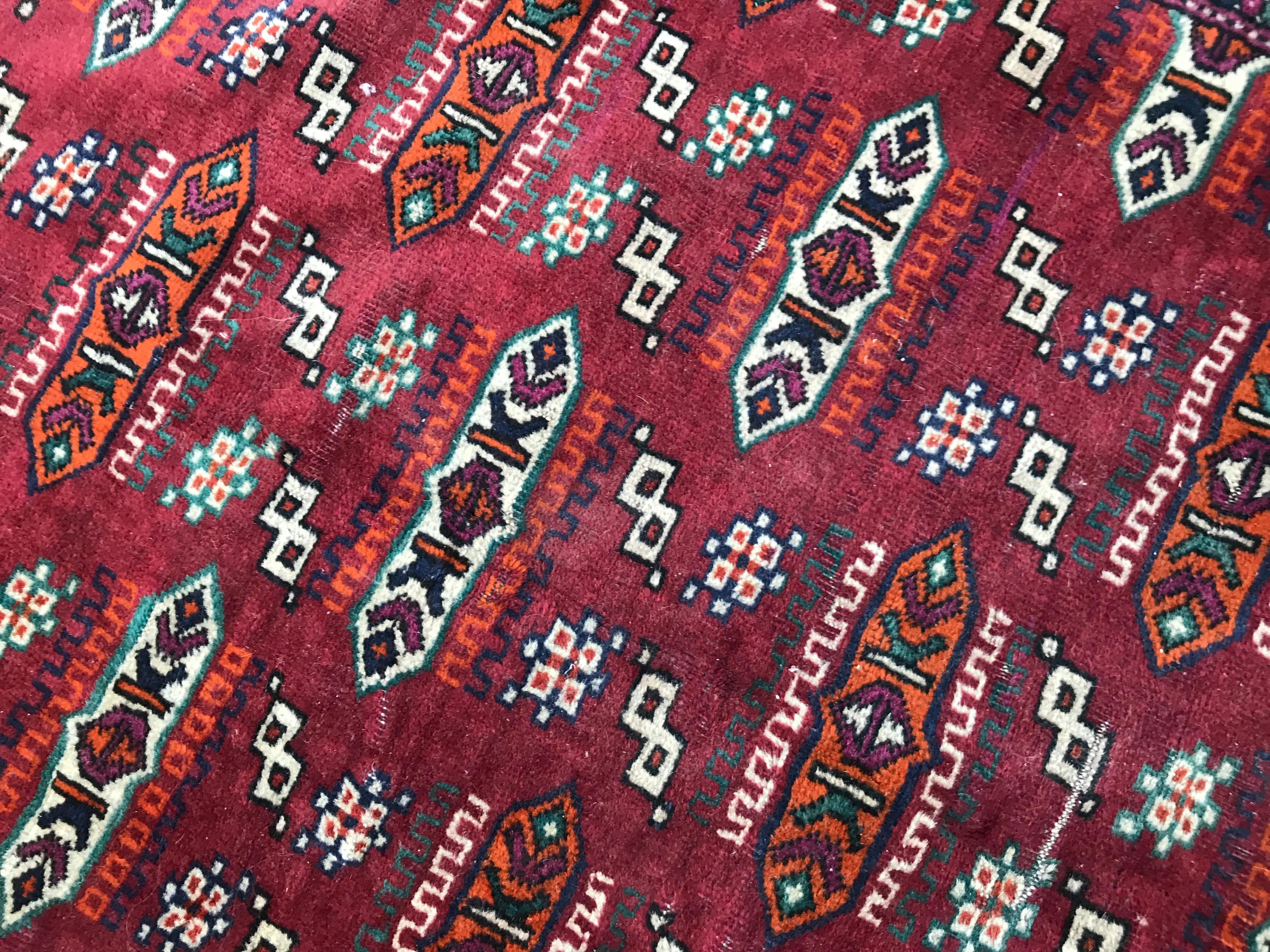 Wool Bobyrug’s Beautiful Vintage Tekke Turkmen Boukhara Rug For Sale