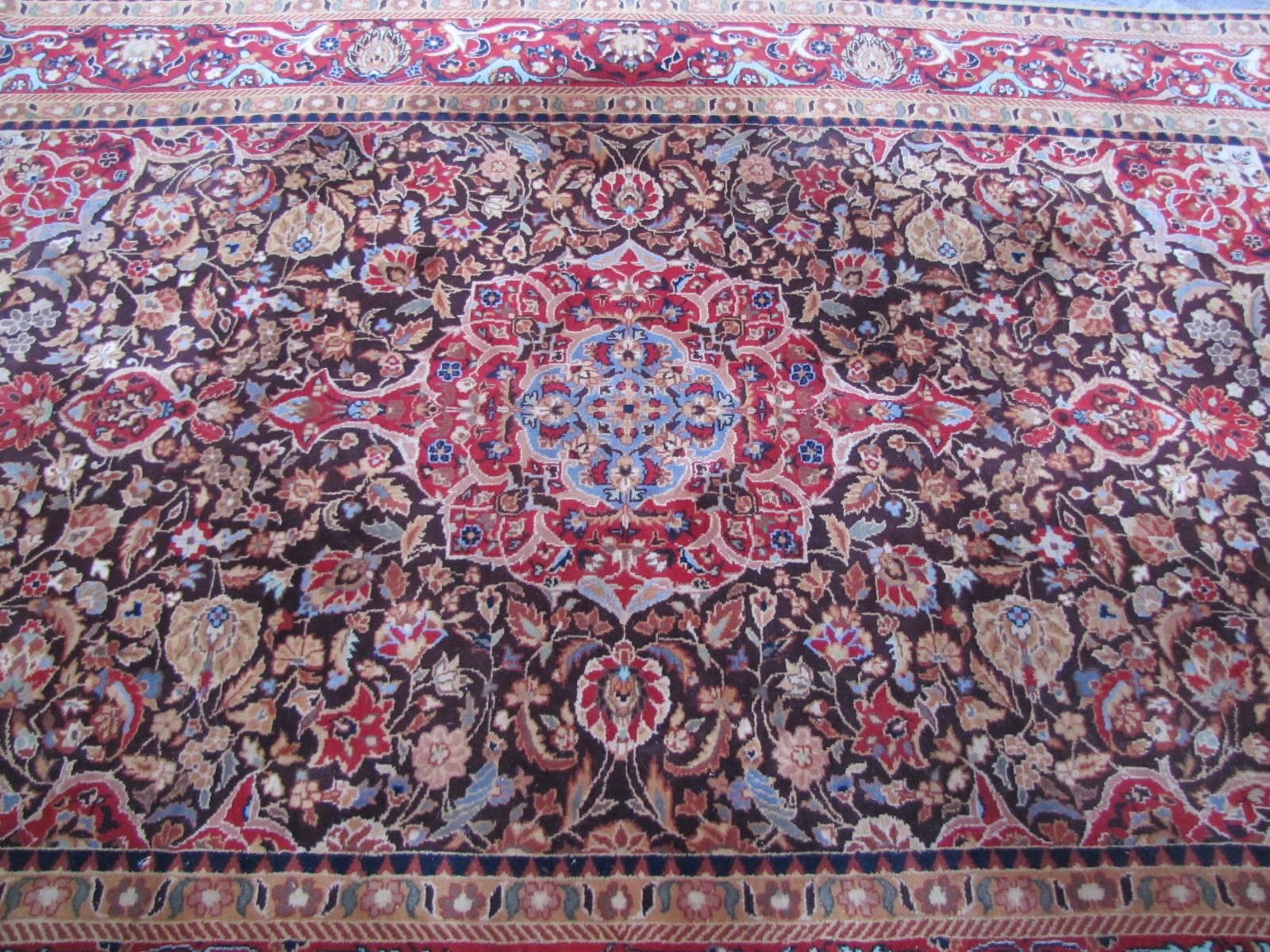Midcentury Transylvanian carpet with pretty Persian patterns and nice colors with red, green, yellow and blue, entirely hand knotted with wool velvet on cotton foundation.

 