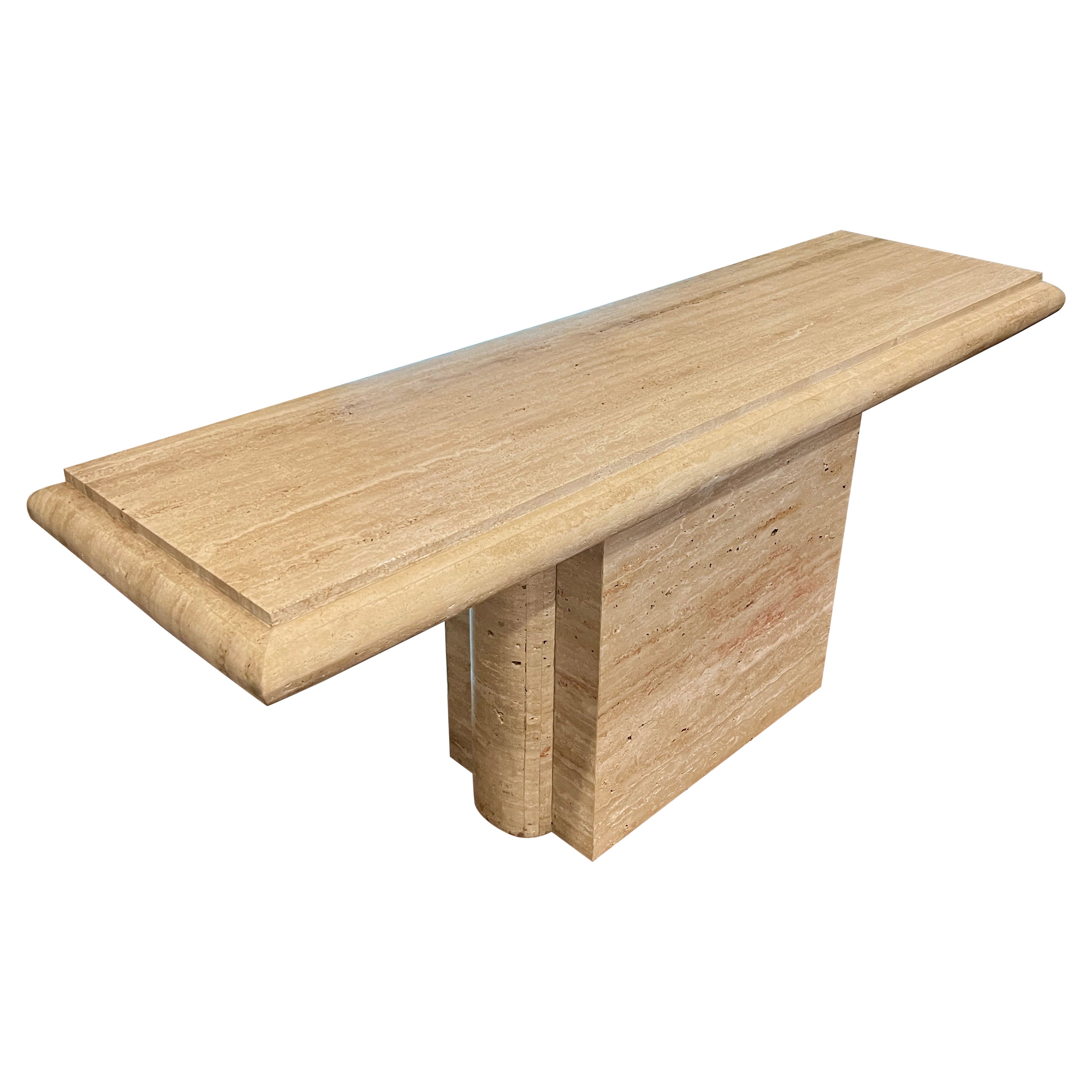 Beautiful vintage travertine pedestal console table made in Mexico, circa 80s