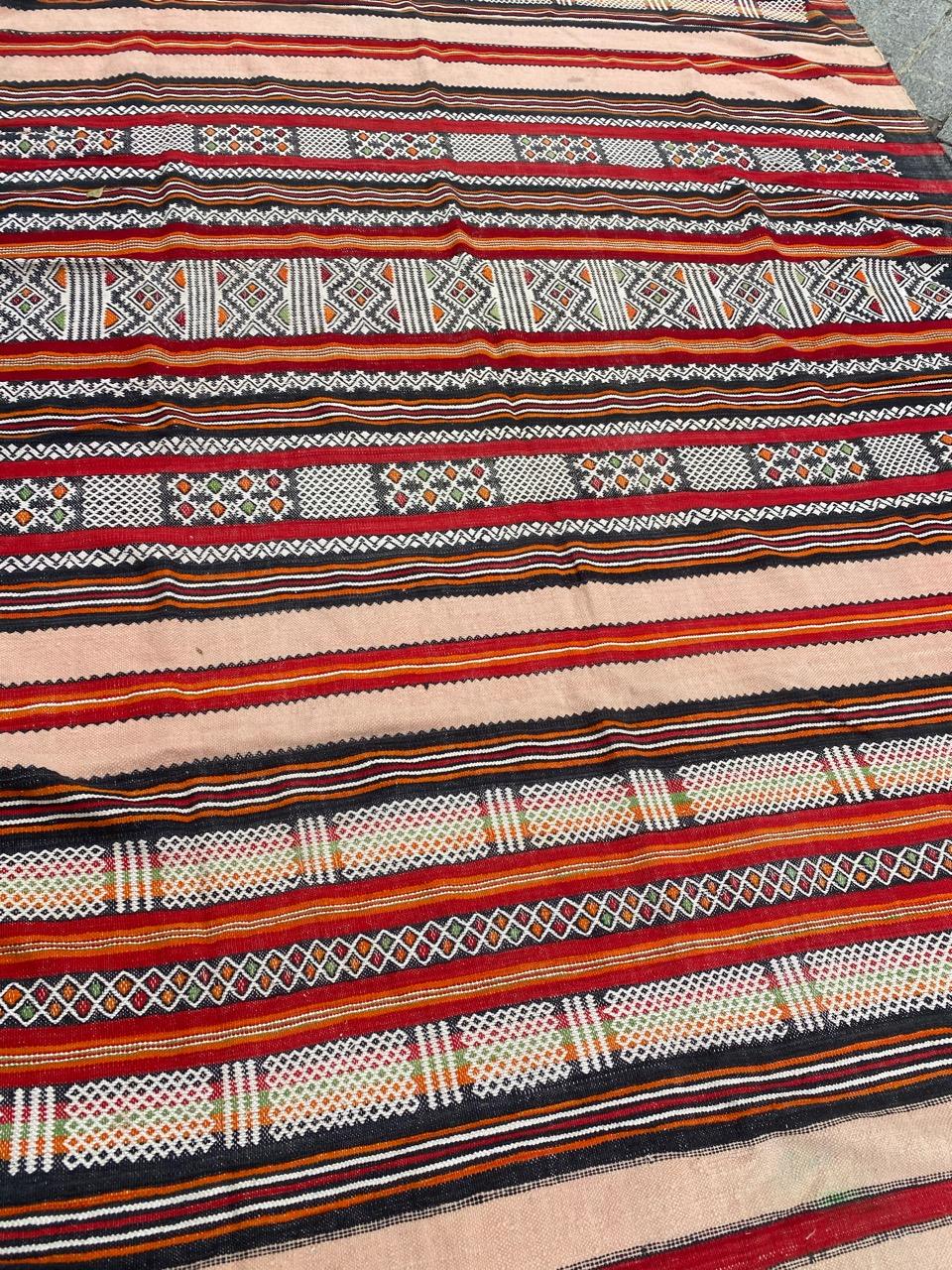 Hand-Woven Bobyrug’s Beautiful Vintage Tribal Berbere Moroccan Kilim For Sale