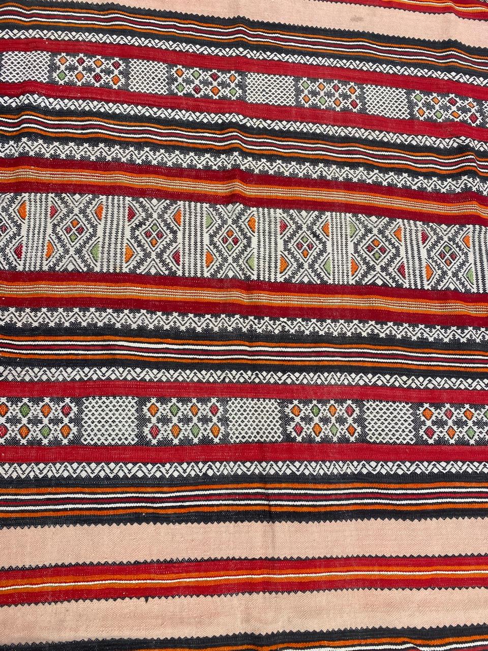 20th Century Bobyrug’s Beautiful Vintage Tribal Berbere Moroccan Kilim For Sale