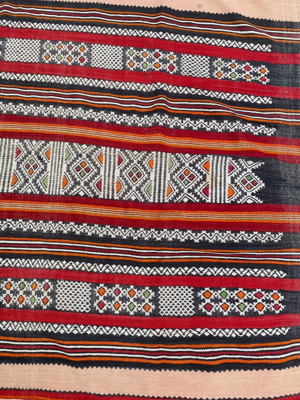 Wool Bobyrug’s Beautiful Vintage Tribal Berbere Moroccan Kilim For Sale