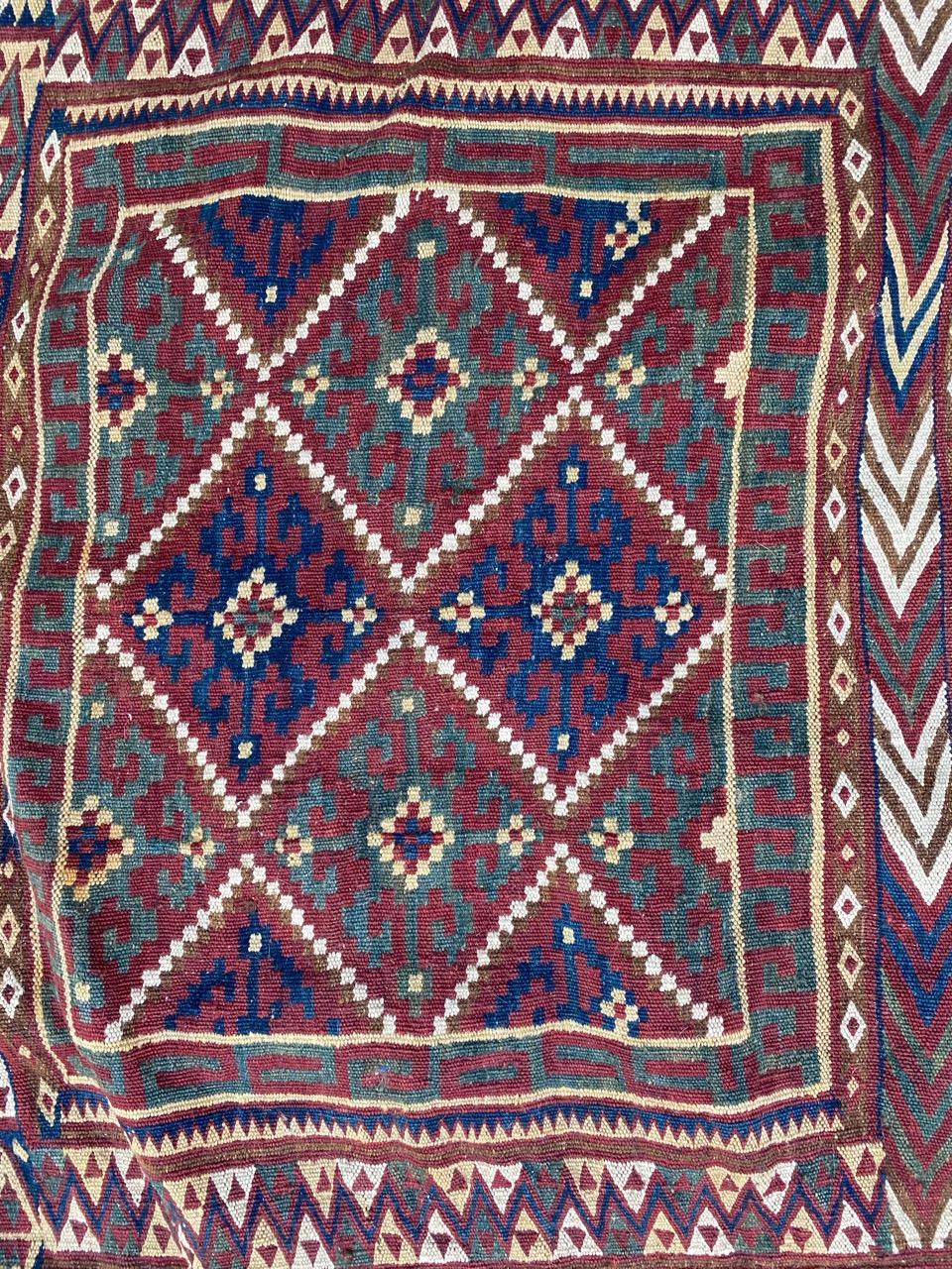 Very beautiful mid century horse cover composed Kilim with nice geometrical and tribal design and beautiful natural colors, entirely hand woven with wool, at the front and back.