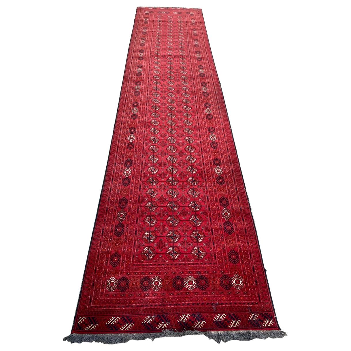 Beautiful Vintage Turkmen Afghan Bokhara Design Runner For Sale