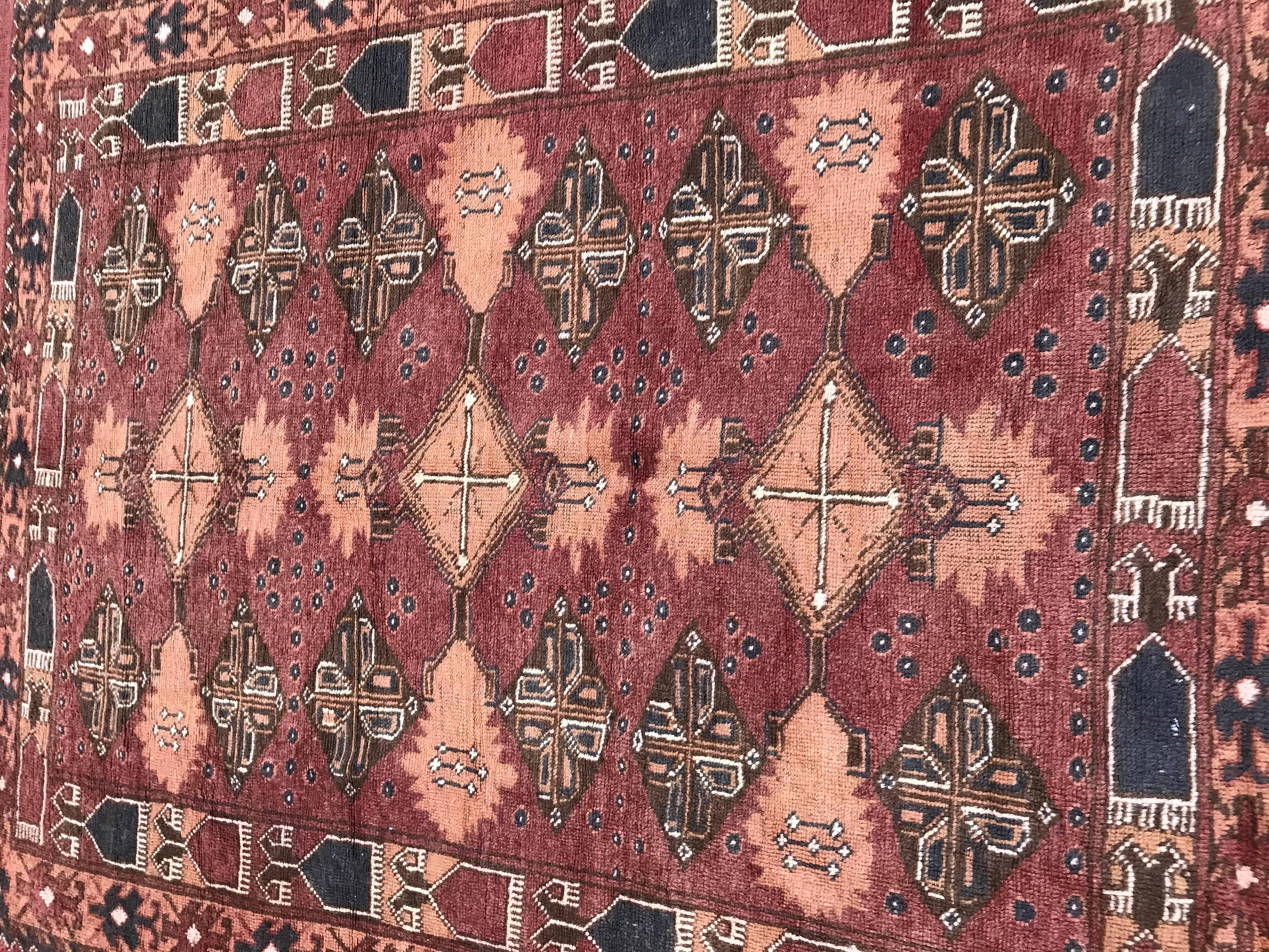 Hand-Knotted Beautiful Vintage Turkmen Afghan Rug