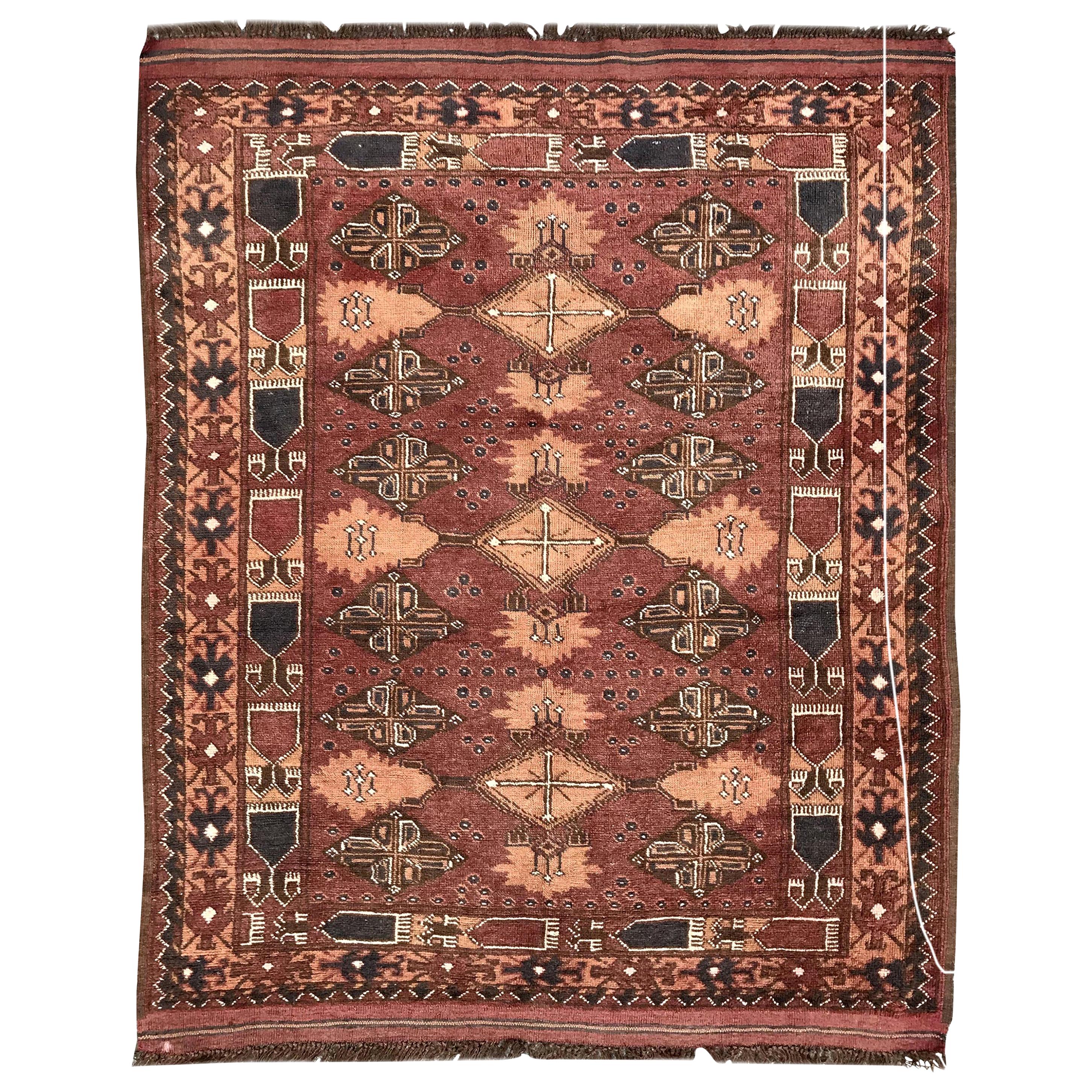 Beautiful Vintage Turkmen Afghan Rug