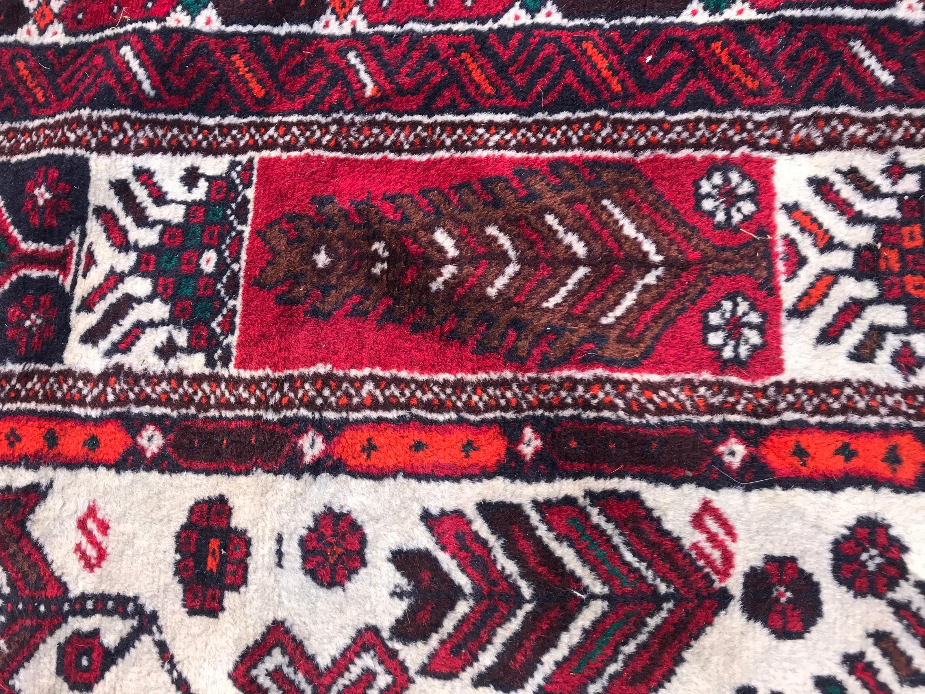 Hand-Knotted Bobyrug’s Beautiful Vintage Turkmen Baluch Rug For Sale