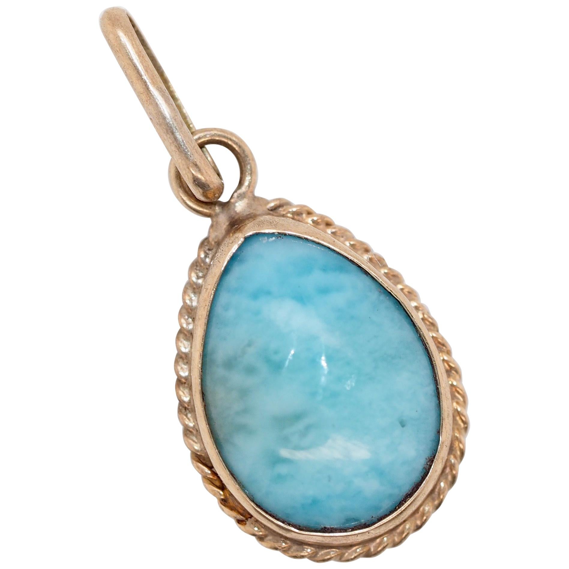 Beautiful Vintage Turquoise Teardrop Pendant Set in 14 Karat Yellow Gold