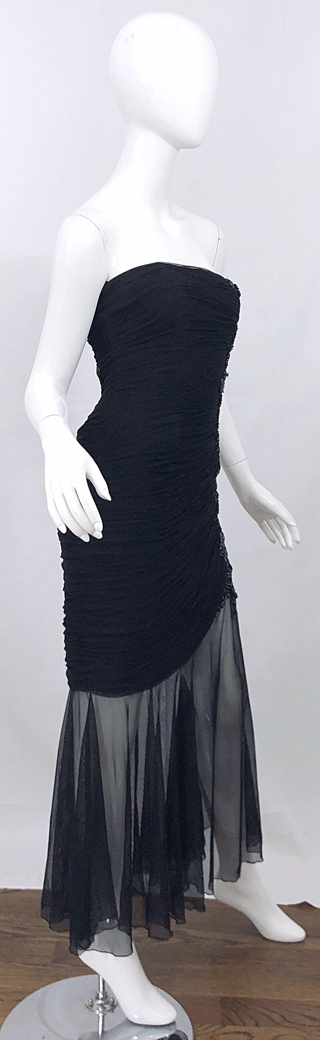 Beautiful Vintage Vicky Tiel Couture Black Strapless Hi - Lo Sequin Sheer Gown For Sale 6
