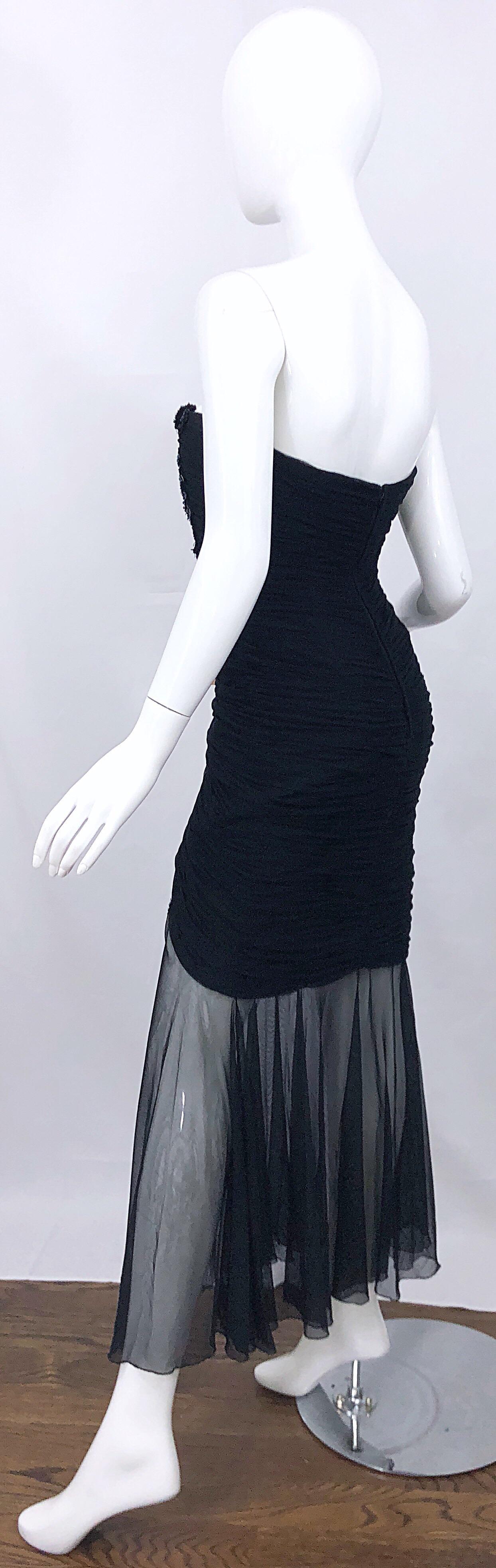 Beautiful Vintage Vicky Tiel Couture Black Strapless Hi - Lo Sequin Sheer Gown For Sale 9