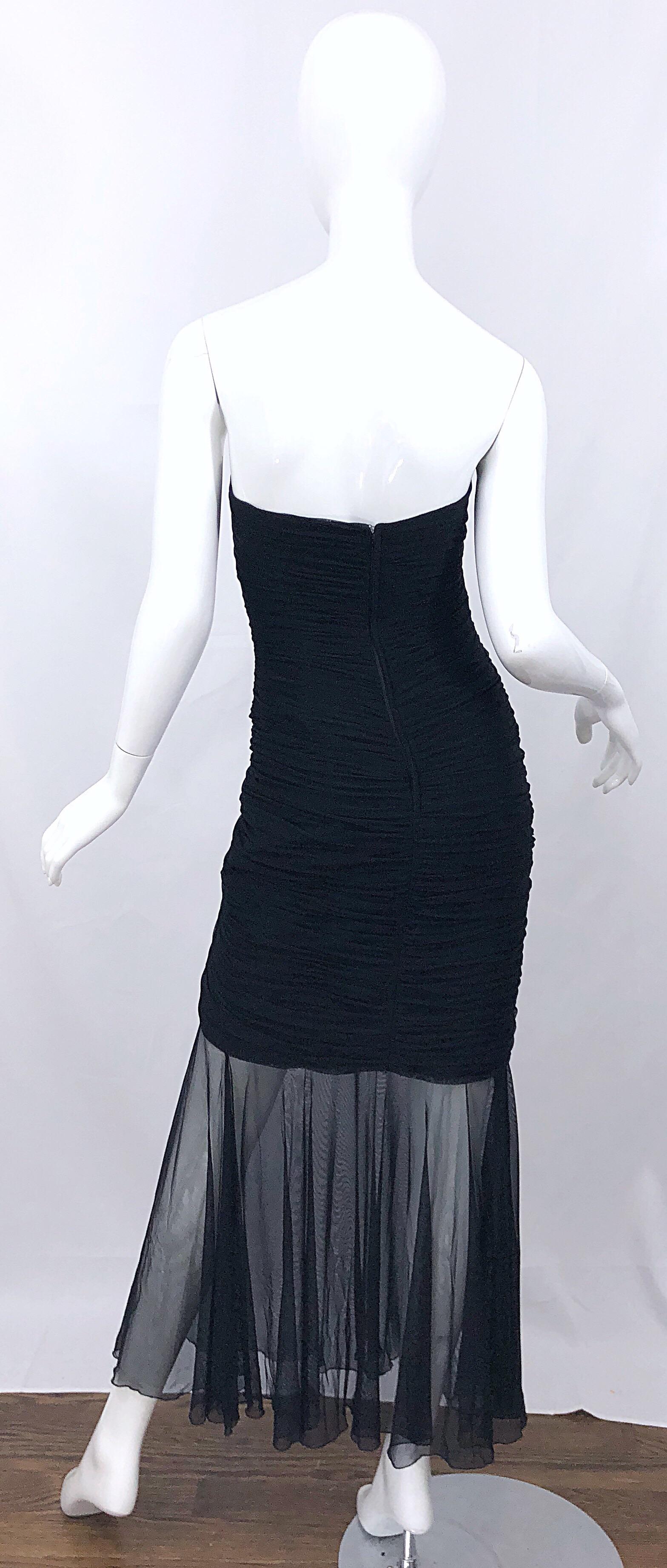 Women's Beautiful Vintage Vicky Tiel Couture Black Strapless Hi - Lo Sequin Sheer Gown For Sale