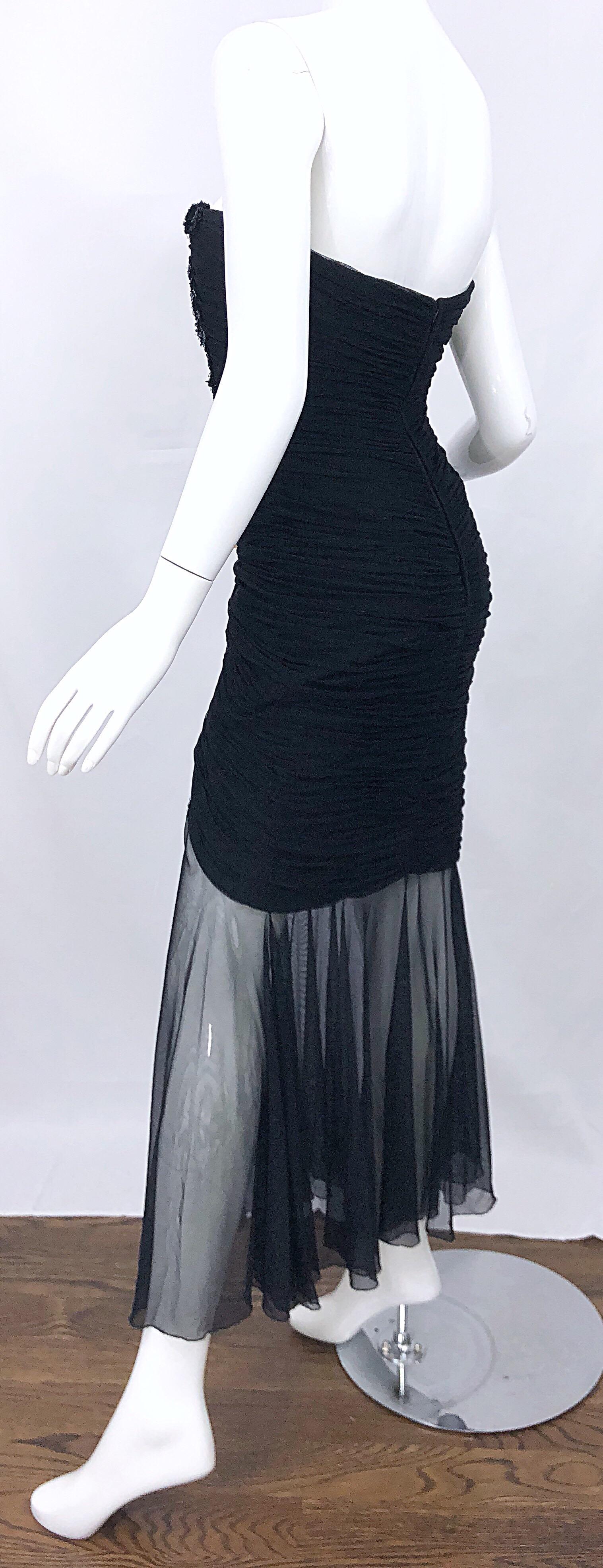 Beautiful Vintage Vicky Tiel Couture Black Strapless Hi - Lo Sequin Sheer Gown For Sale 3
