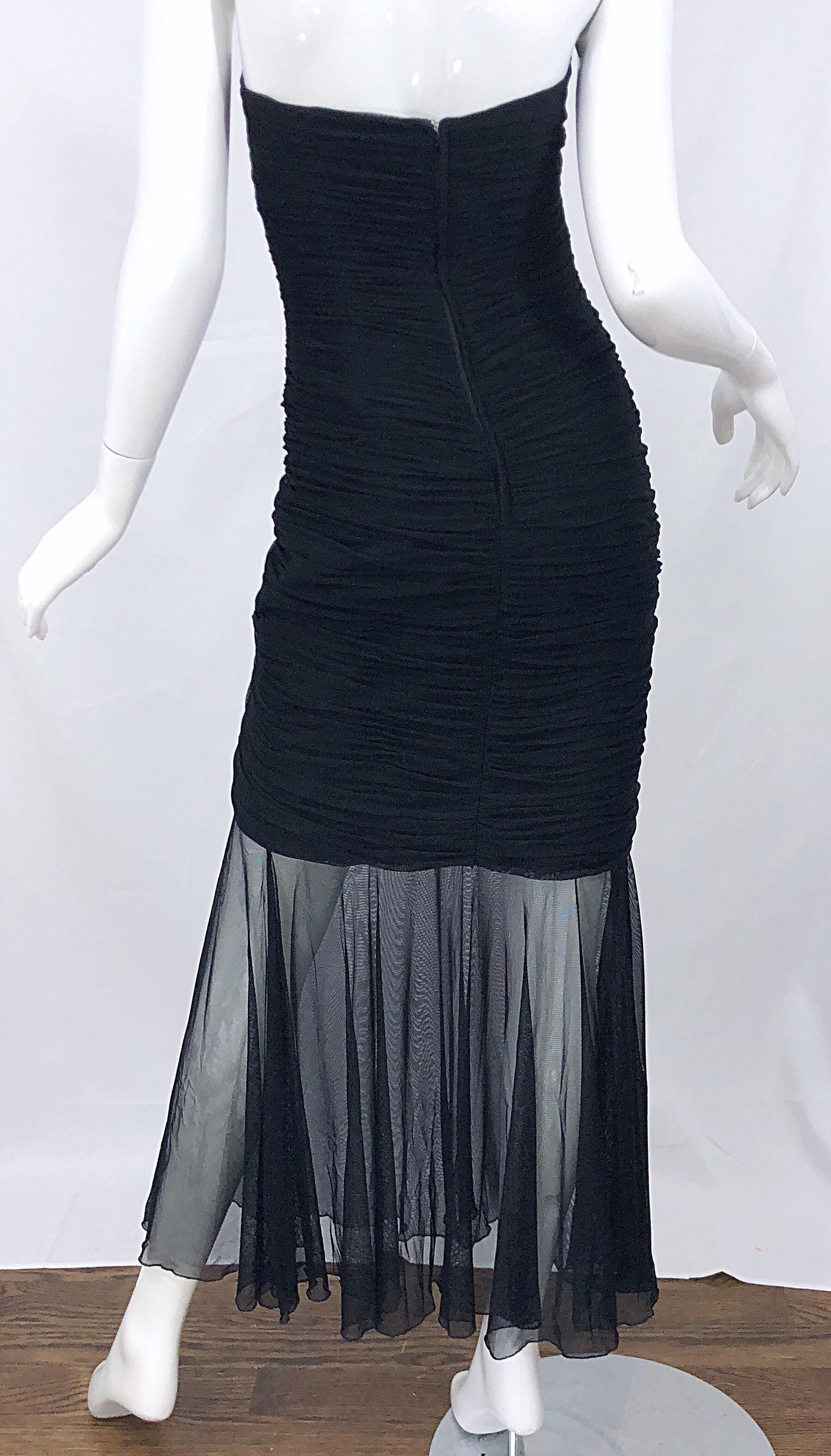 Beautiful Vintage Vicky Tiel Couture Black Strapless Hi - Lo Sequin Sheer Gown For Sale 5