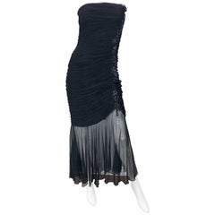 Schönes Vintage Vicky Tiel Couture Schwarzes trägerloses Hi - Lo durchsichtiges Paillettenkleid