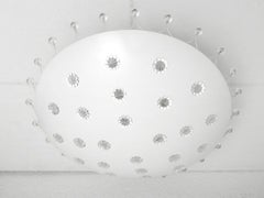 Beautiful Vintage White Lacquered Metal and Glass Chandelier Flush Mount, 1960s