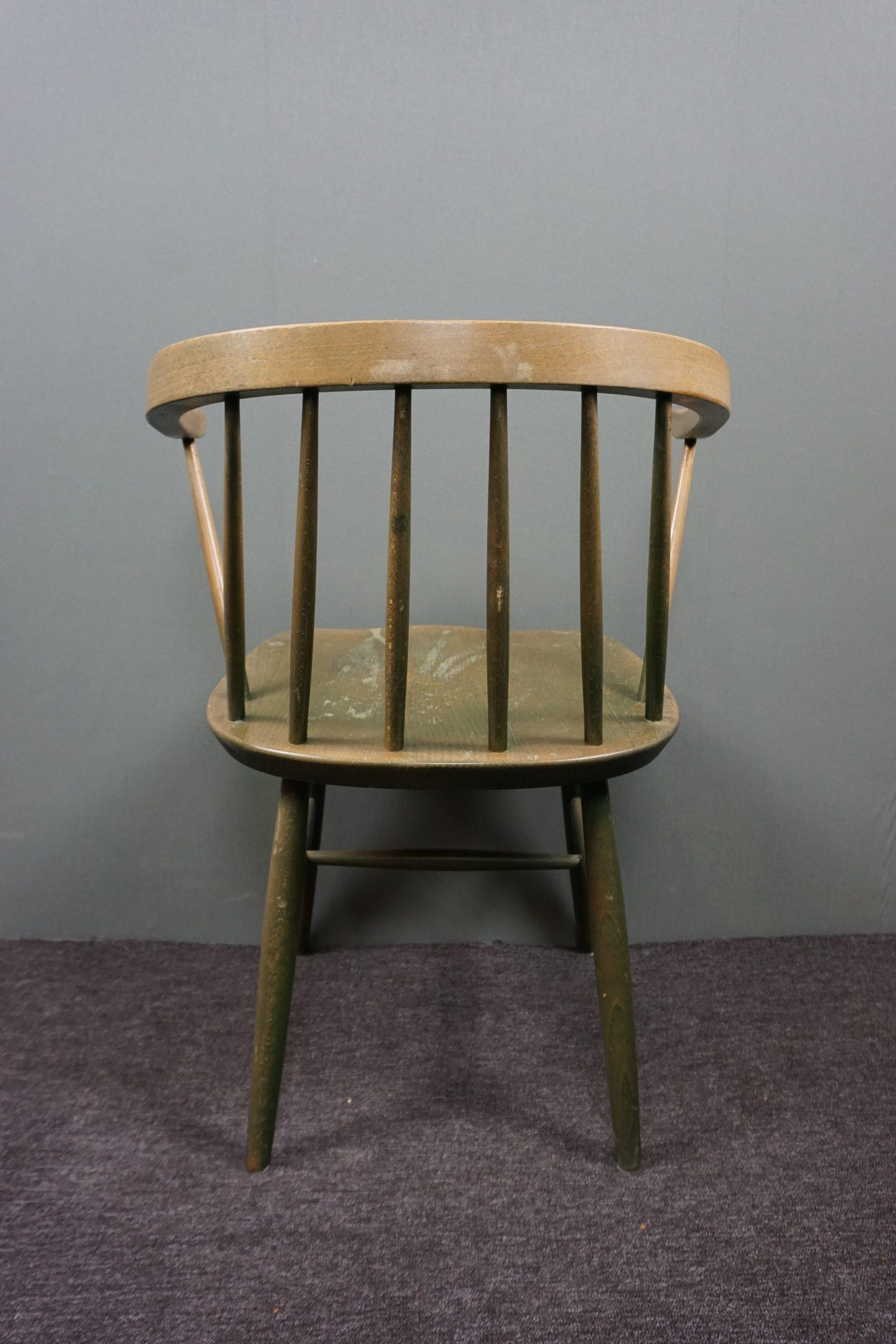 Hand-Crafted Beautiful vintage worn green spindle chair For Sale