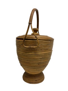 Beautiful Vivai del Sud Bamboo Rattan Decorative Basket Catchall, 1970s, Italy