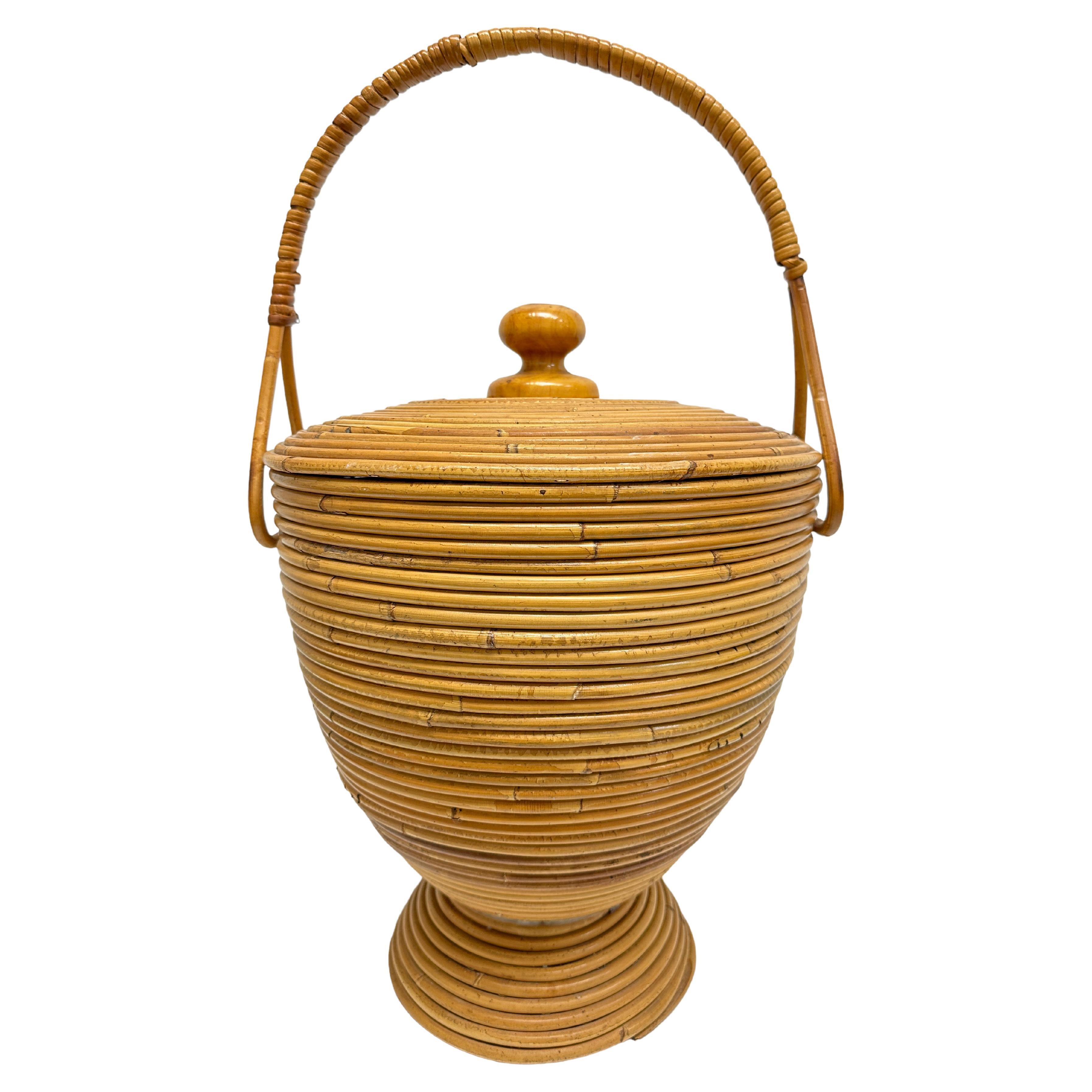 Beautiful Vivai del Sud Bamboo Rattan Decorative Basket Catchall, 1970s, Italy