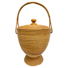 Retro Beautiful Vivai del Sud Bamboo Rattan Decorative Basket Catchall, 1970s, Italy