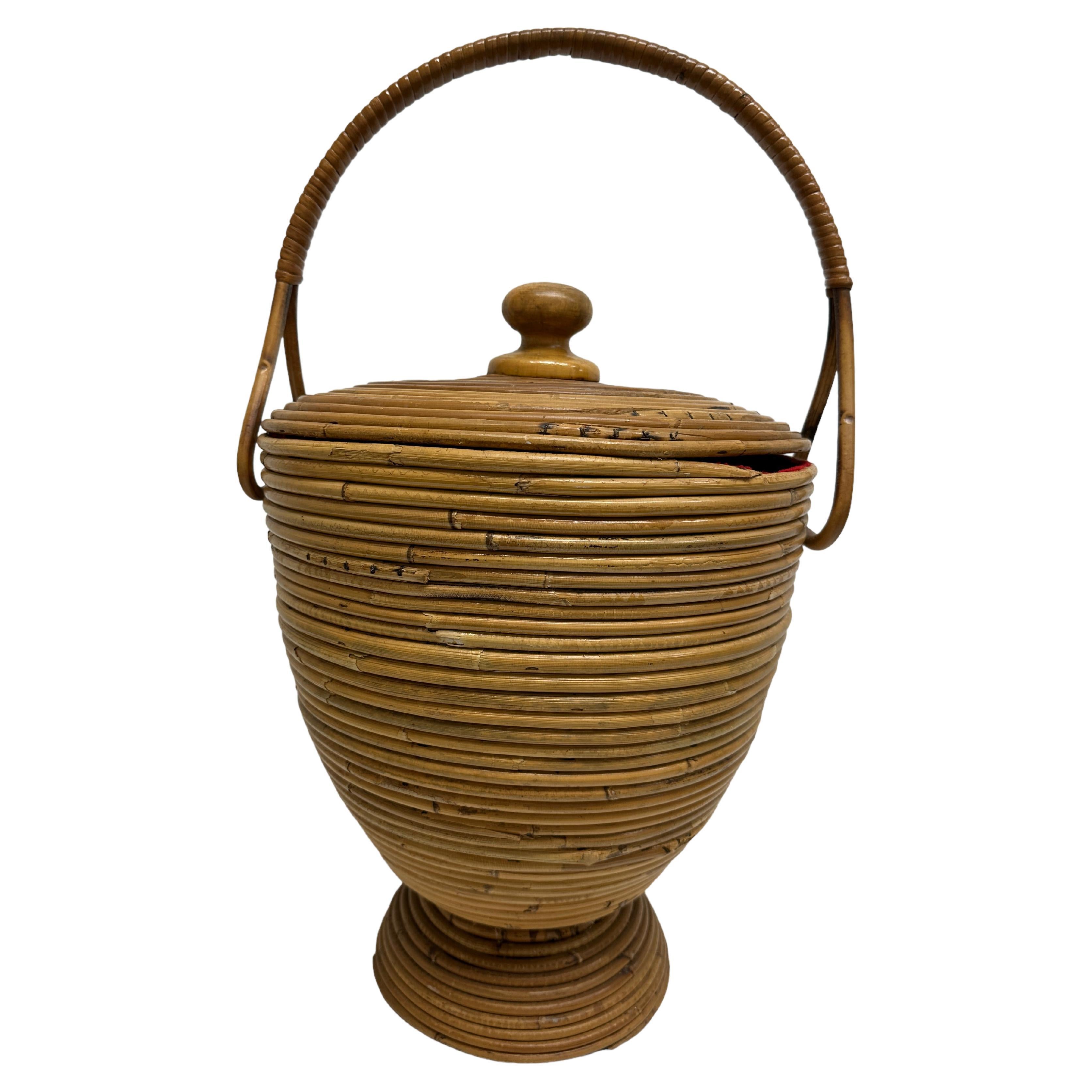 Beautiful Vivai del Sud Bamboo Rattan Decorative Basket Catchall, 1970s, Italy