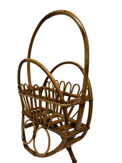 Beautiful Vivai del Sud Bamboo Wicker Magazine Rack Stand, 1970s, Italy