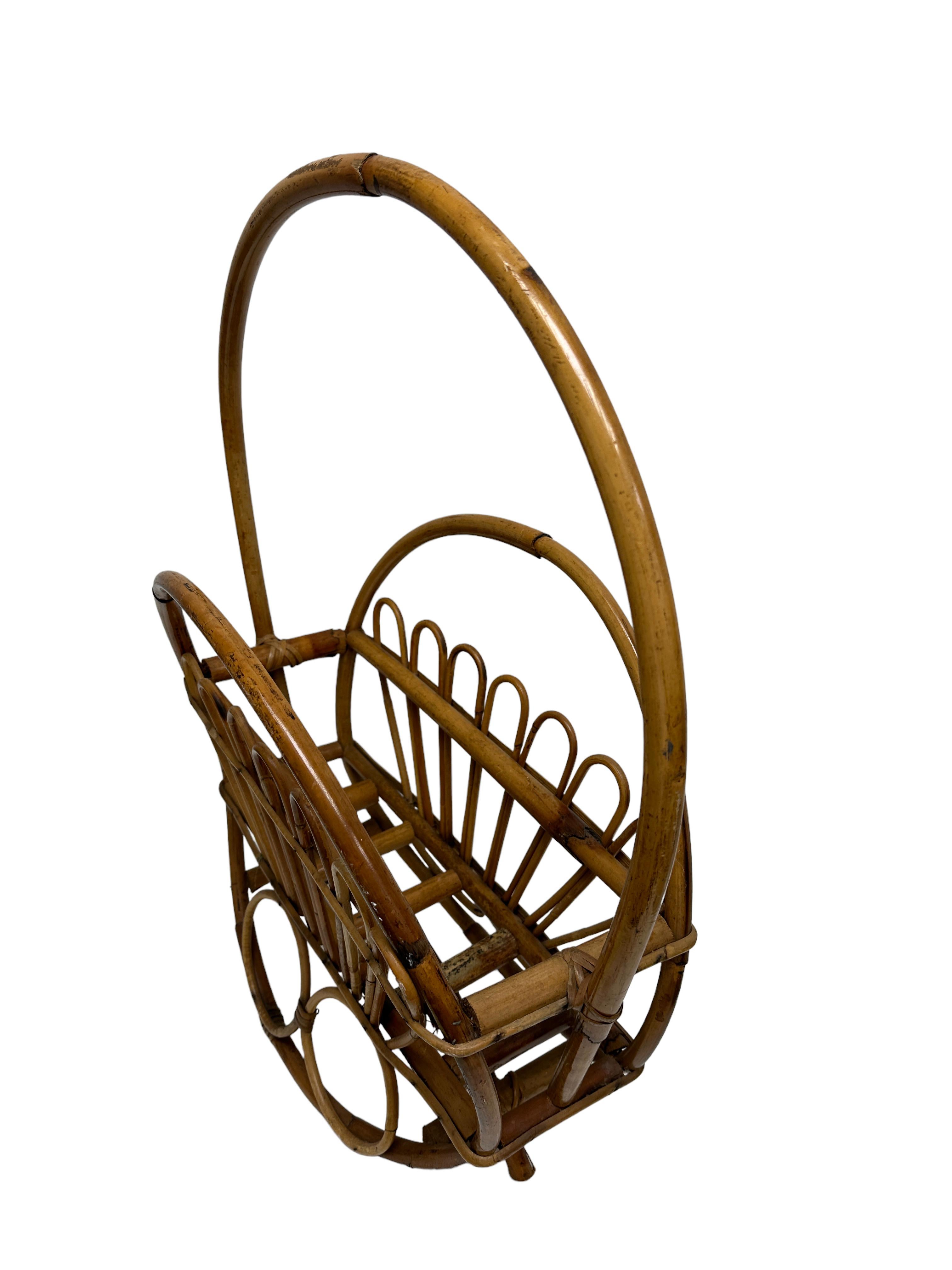 Beautiful Vivai del Sud Bamboo Wicker Magazine Rack Stand, 1970s, Italy In Good Condition For Sale In Nuernberg, DE