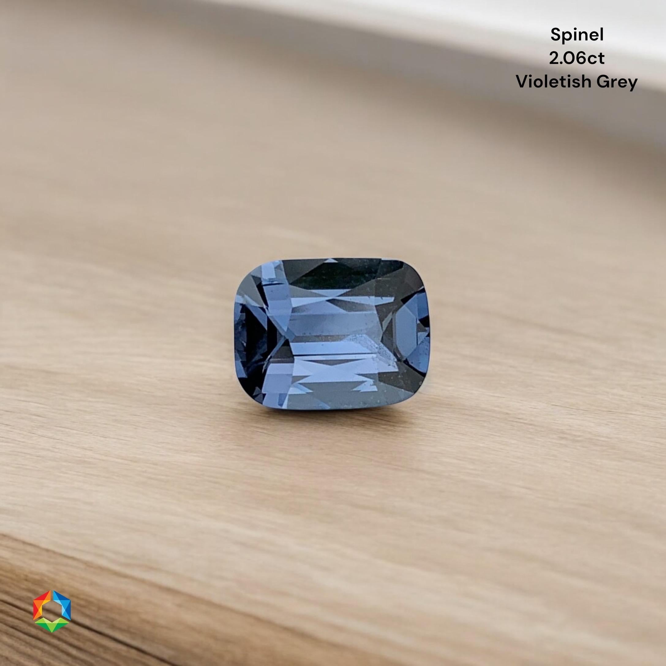 Magnifique spinelle grise voiletish 2,06 ct pierre précieuse coussin Madagascar VVSClarity 1