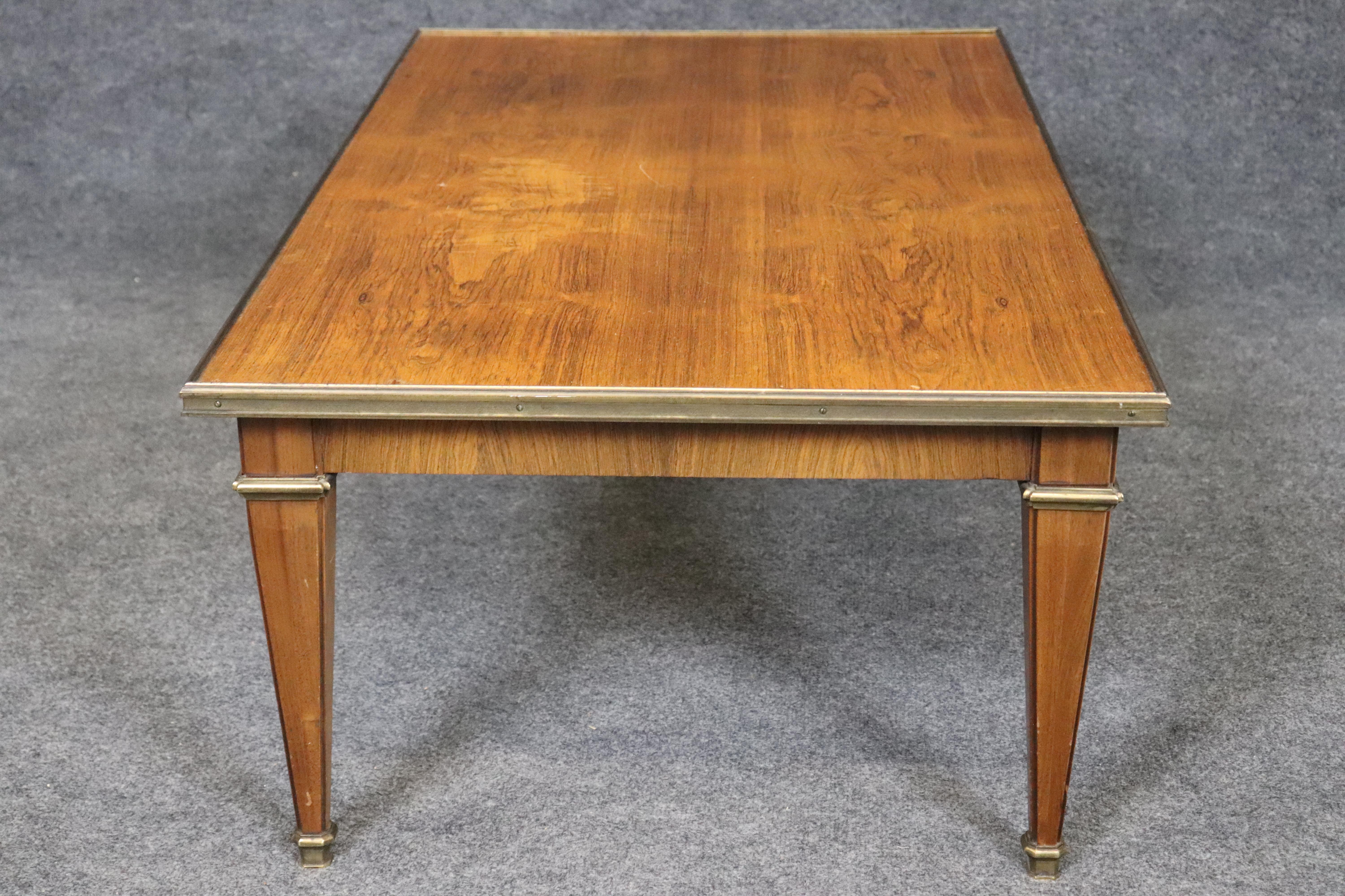 American Beautiful Walnut and Brass Mounted French Directoire Baker Coffee Table For Sale