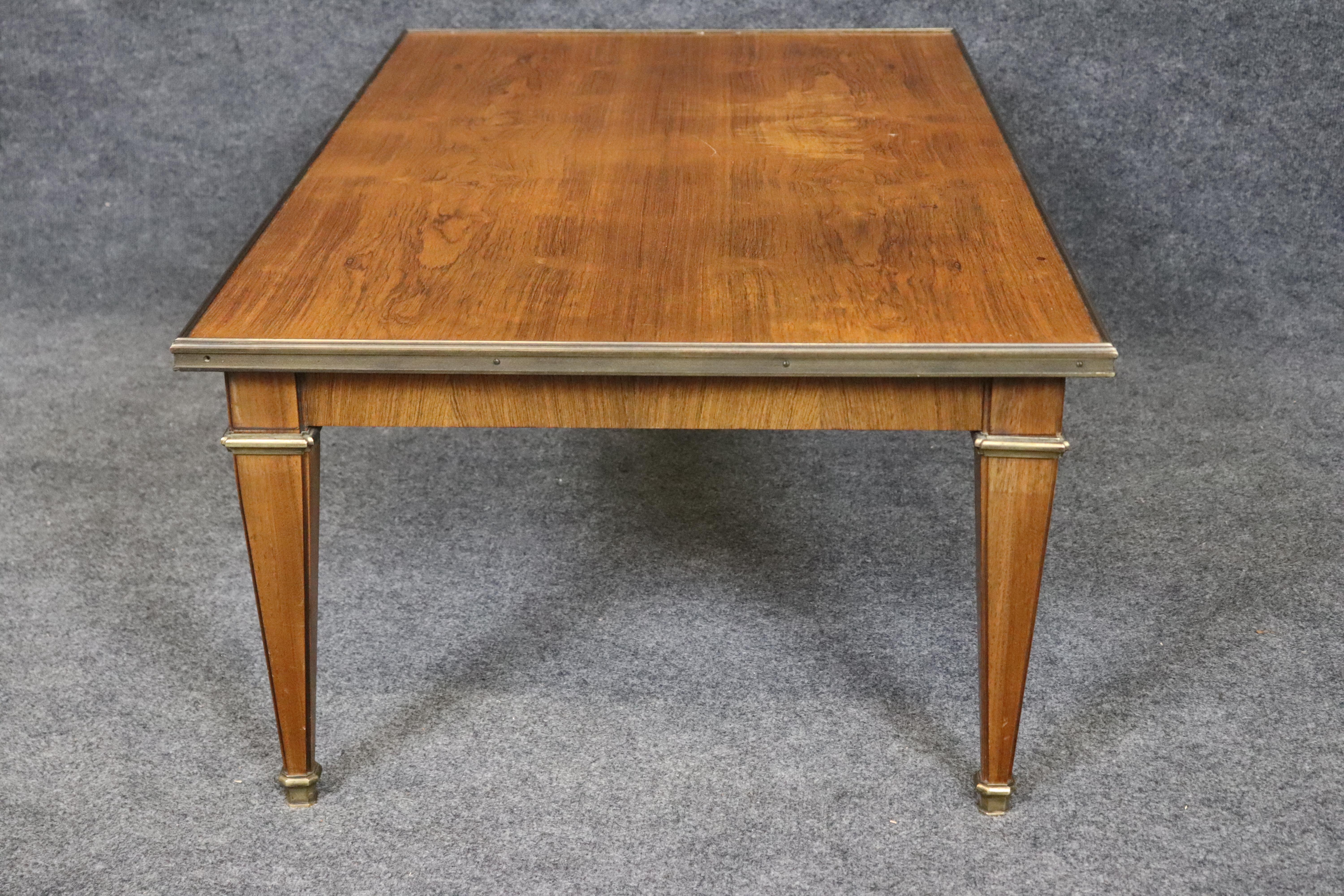 Late 20th Century Beautiful Walnut and Brass Mounted French Directoire Baker Coffee Table For Sale