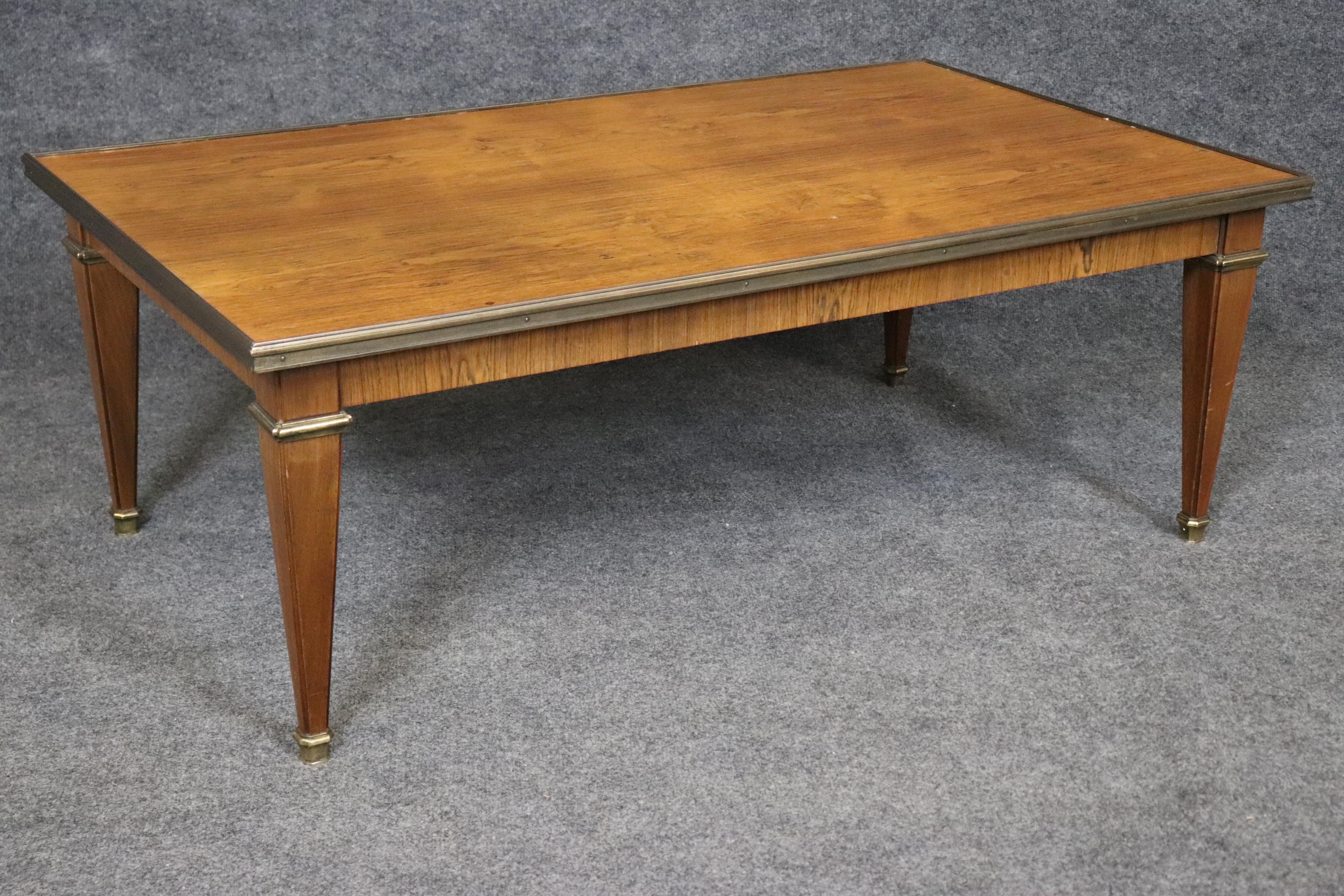 Beautiful Walnut and Brass Mounted French Directoire Baker Coffee Table For Sale 1