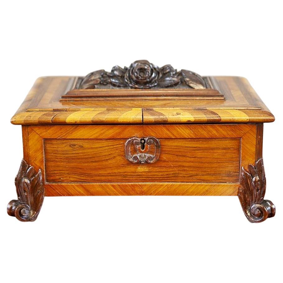 Beautiful Walnut Jewelry Box from the 19th Century with Floral Decorations For Sale