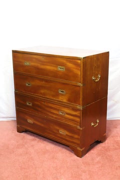 Beautiful Walnut Military Campaign Secretary Chest Of Drawers