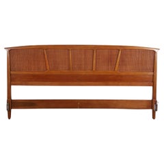 Retro Beautiful walnut sculpted cane King size bed headboard by Tomlinson