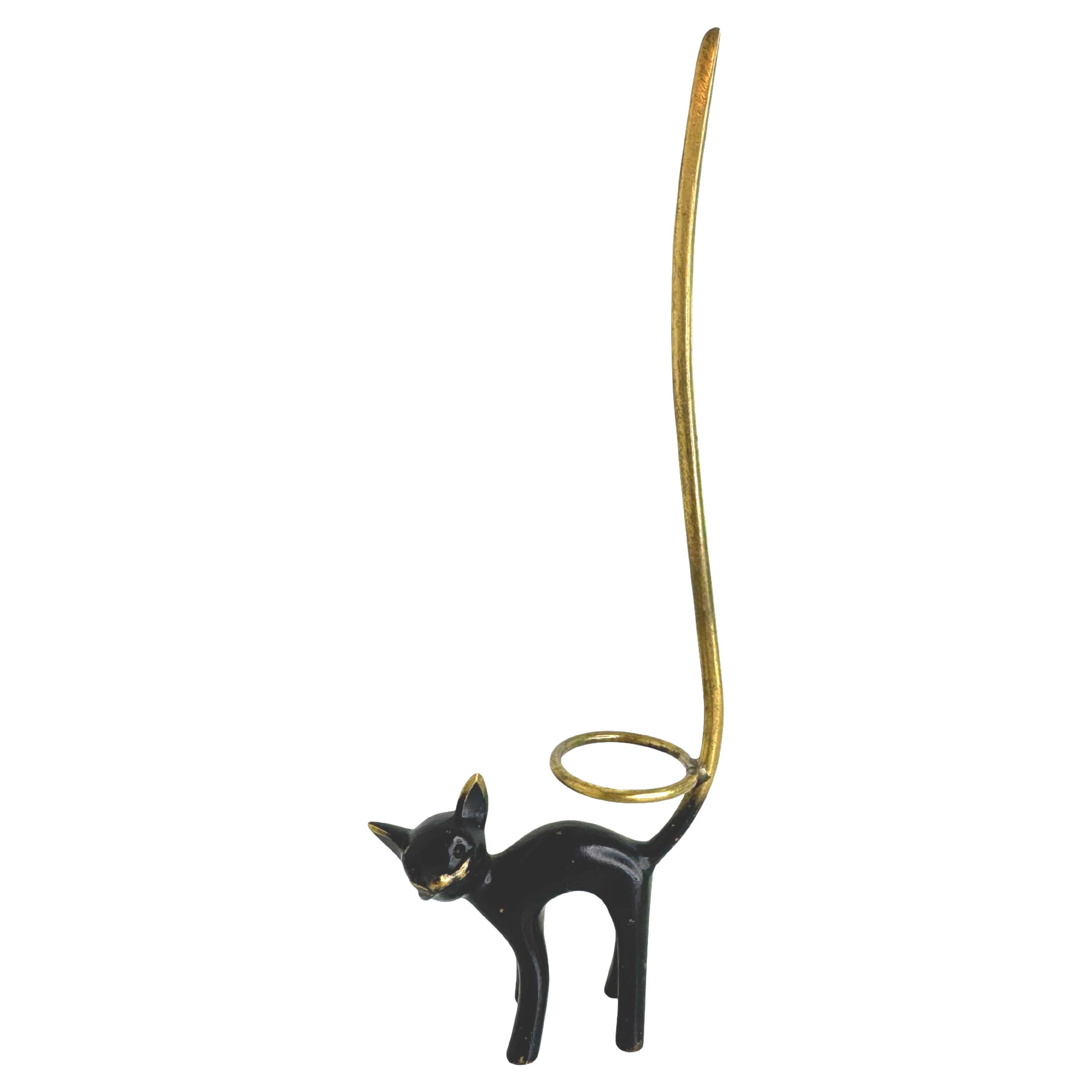 Bellissimo porta anelli per gatti di Halloween in bronzo austriaco di Walter Bosse del 1950 in vendita