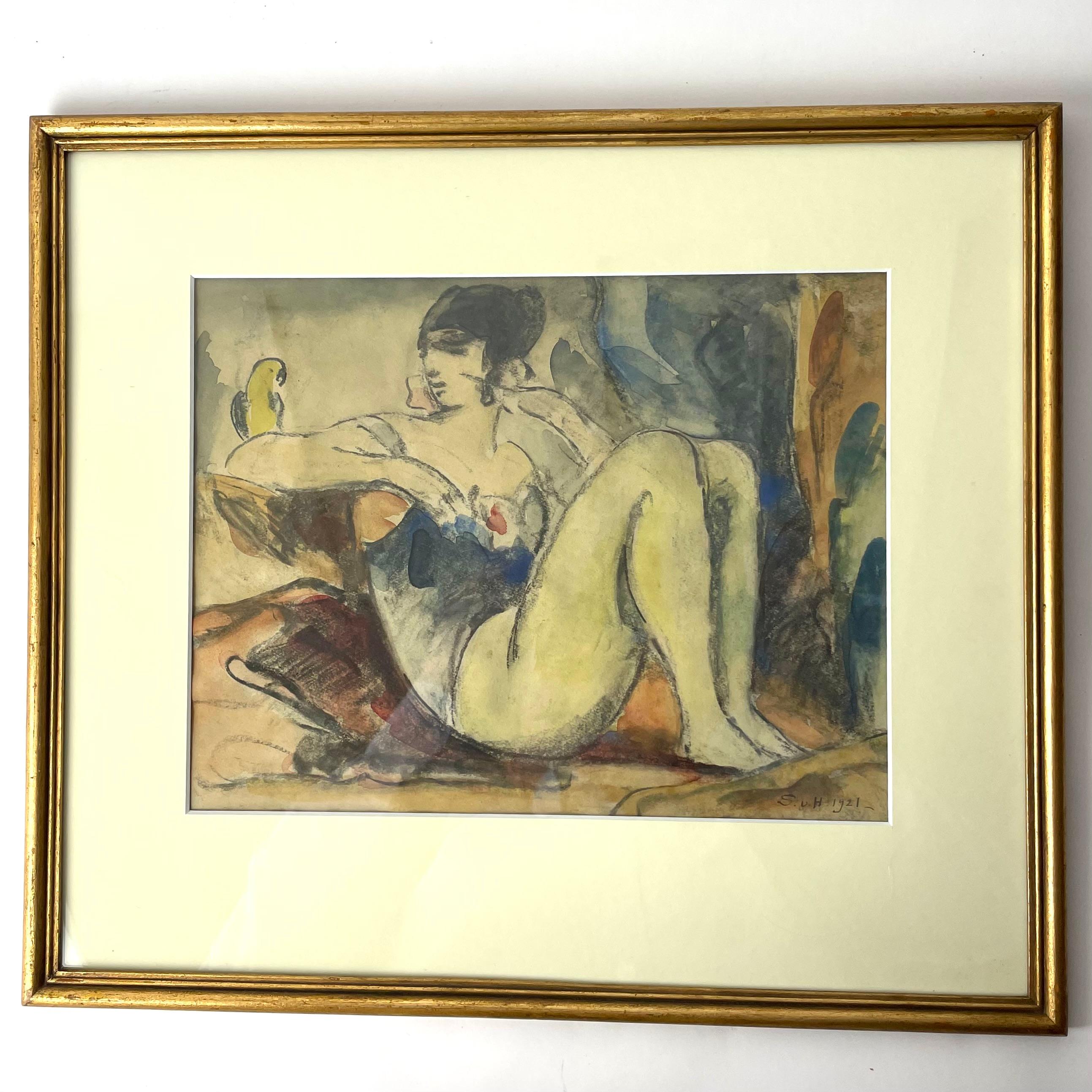 Beautiful Watercolor painting on paper by the famous Swedish artist Gösta von Hennigs (1866-1941). The painting is called ”Fågeltämjerskan” in Swedish which means ”Bird tamer” in English. Signed  and dated 1921 in a very typical 1920s style.

Gösta