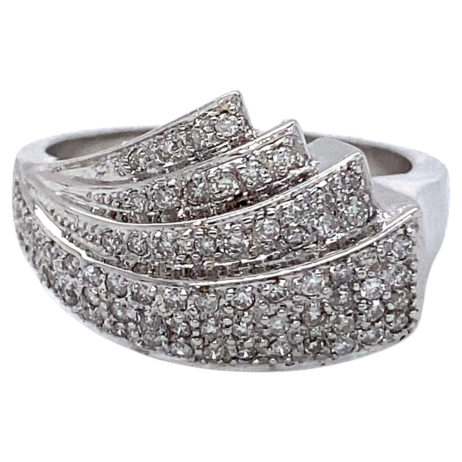 Beautiful Wave Vintage 14K White Gold Wedding Band, 1.40ct.