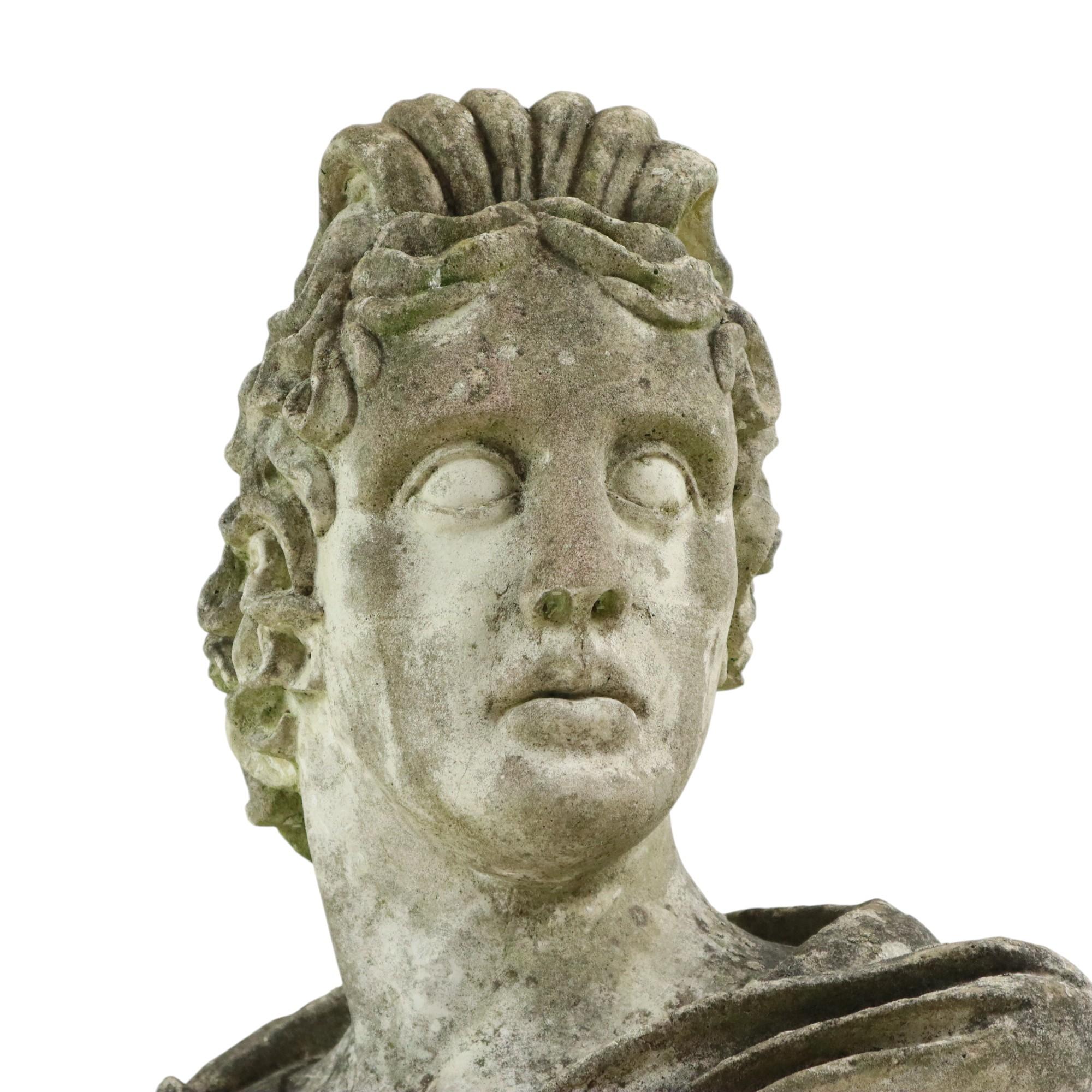 Schöne verwitterte Apollo-Büste aus Steinguss-Gartenstatue 65cm im Angebot 5