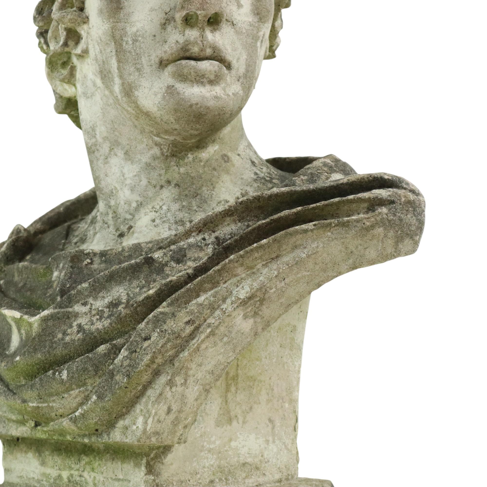 Schöne verwitterte Apollo-Büste aus Steinguss-Gartenstatue 65cm im Angebot 6