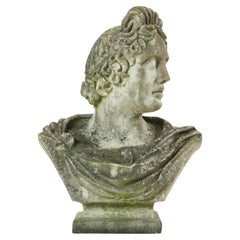 Beautiful Weathered Apollo Bust Garden Statue Cast Stone 65cm