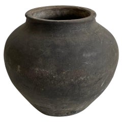 Vintage Beautiful Weathered Black Clay Pottery Vase