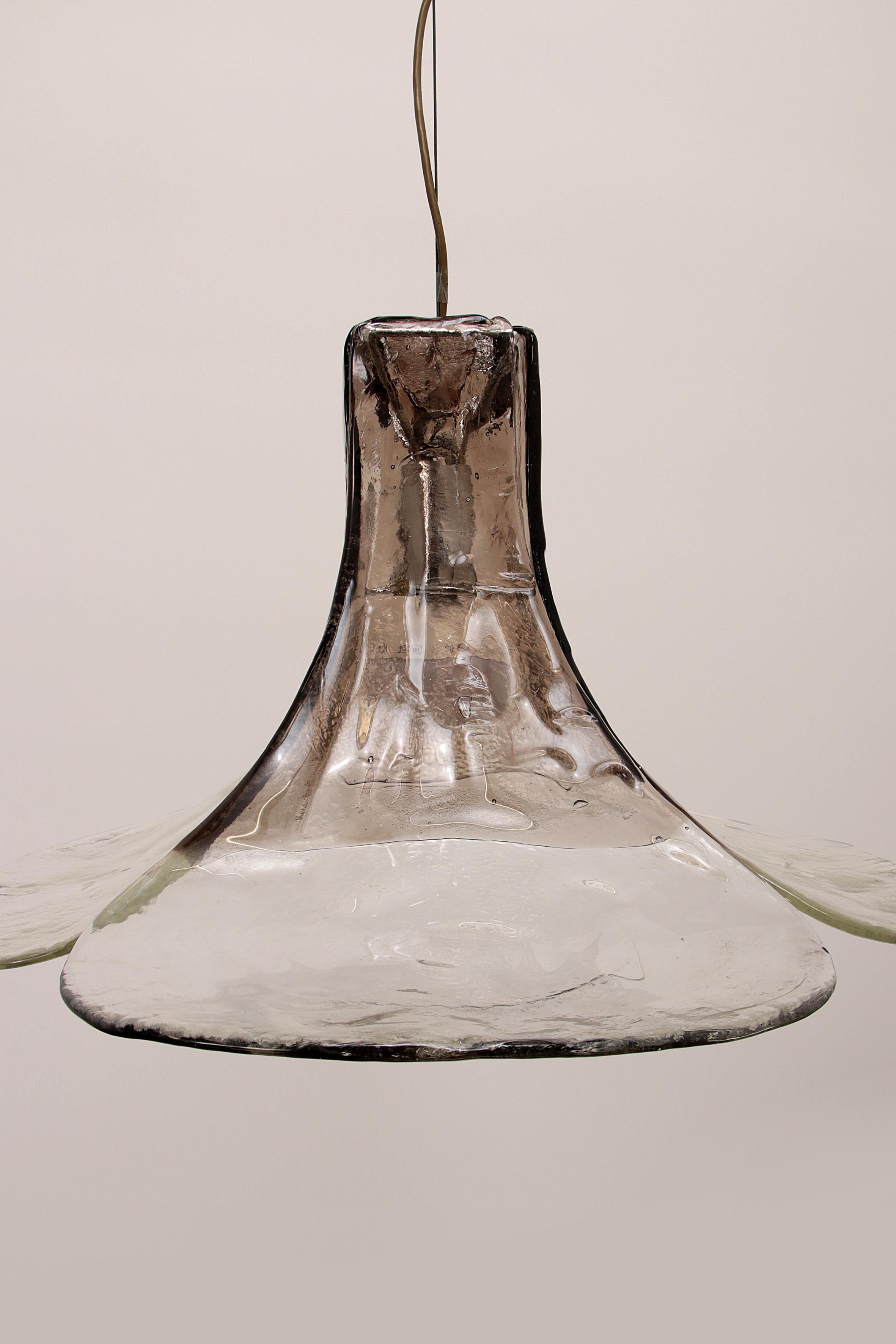 Beautiful White/Brown Ice Glass Hanging Lamp by J. T. Kalmar for Kalmar, 1960 For Sale 3