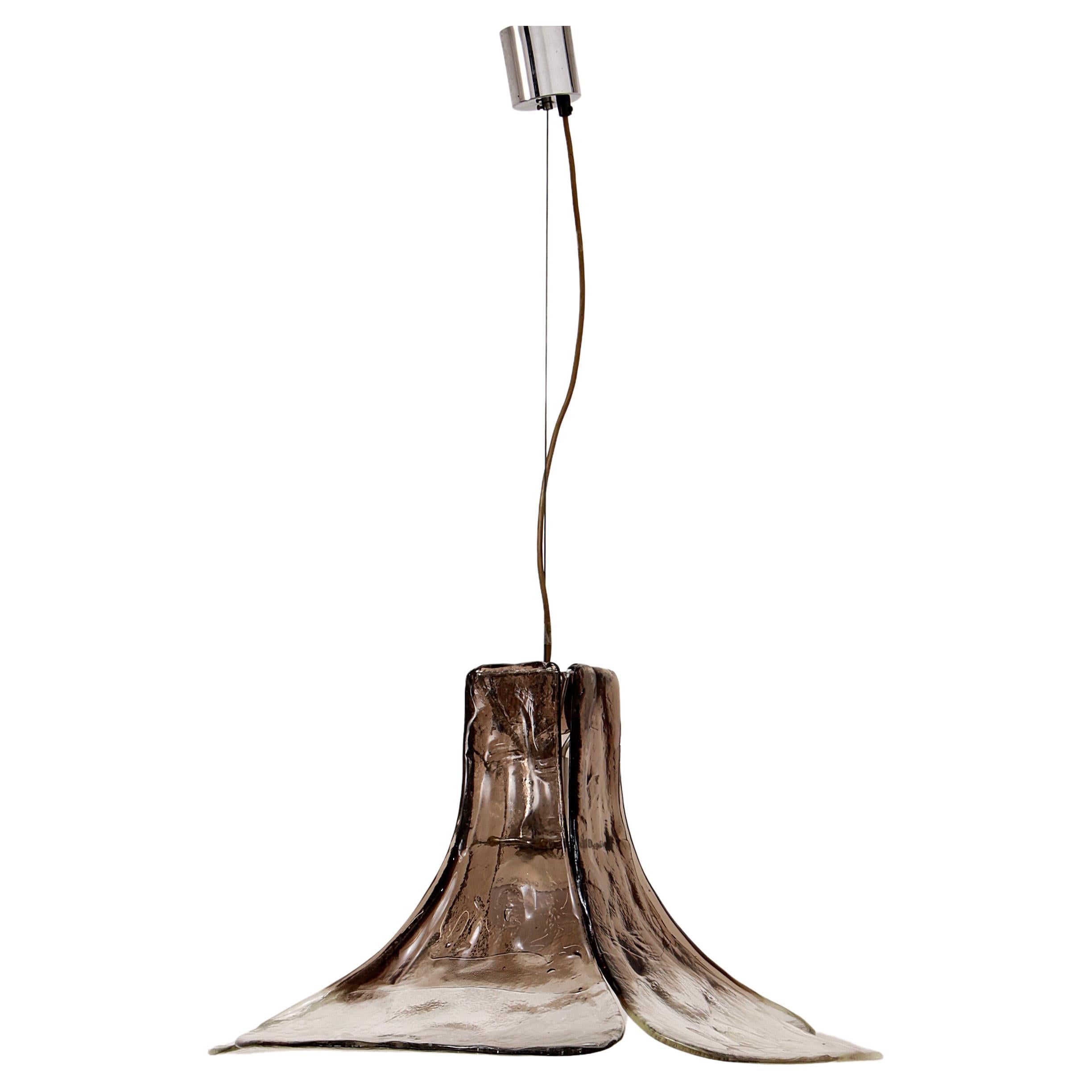Beautiful White/Brown Ice Glass Hanging Lamp by J. T. Kalmar for Kalmar, 1960 For Sale