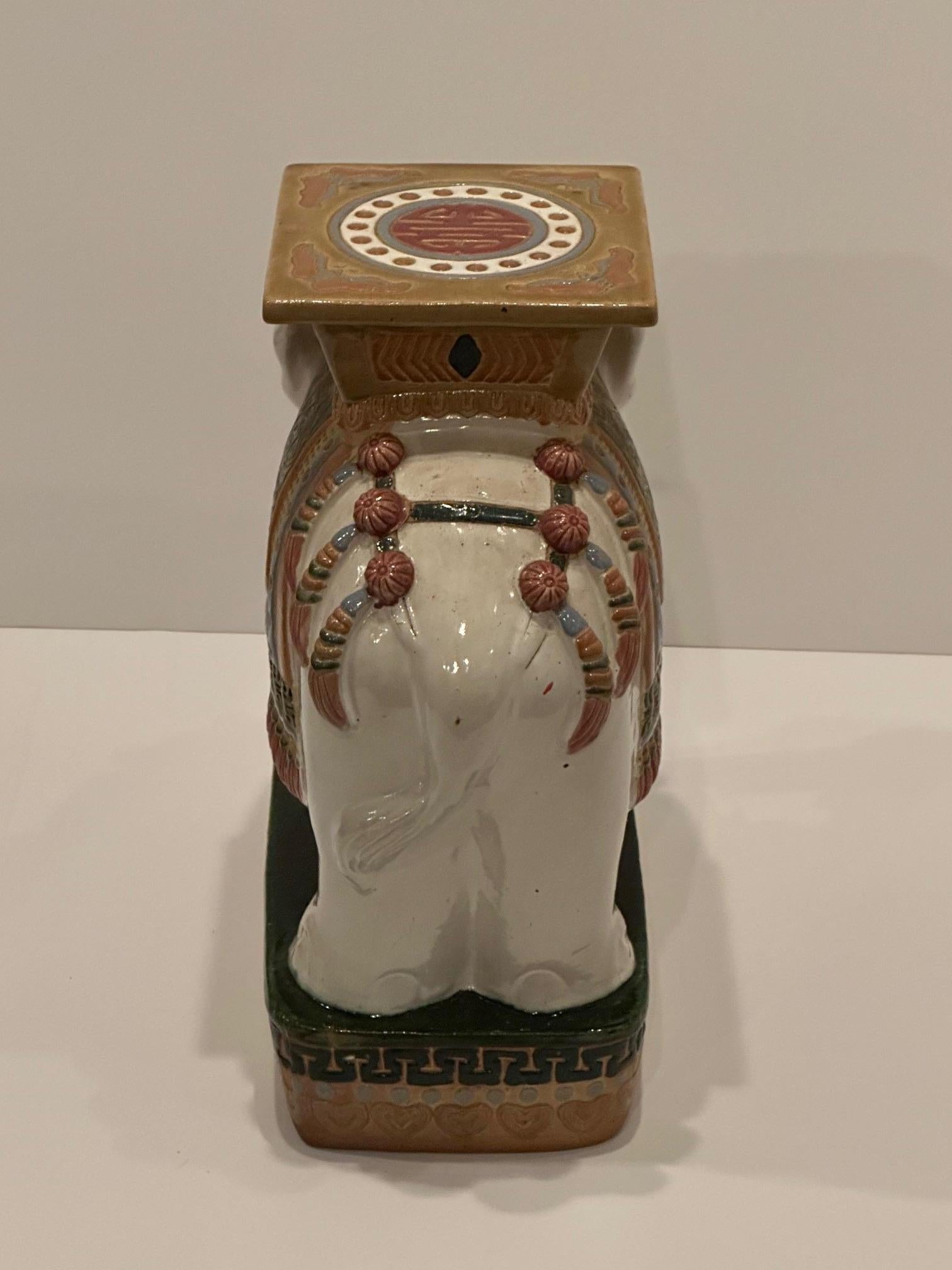 Chinese Beautiful White Glazed Terracotta Elephant Table with Colorful Details