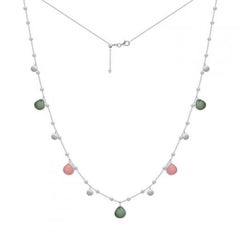 Splendida collana con sfere d'oro bianco e quarzo rosa 14 carati per lei