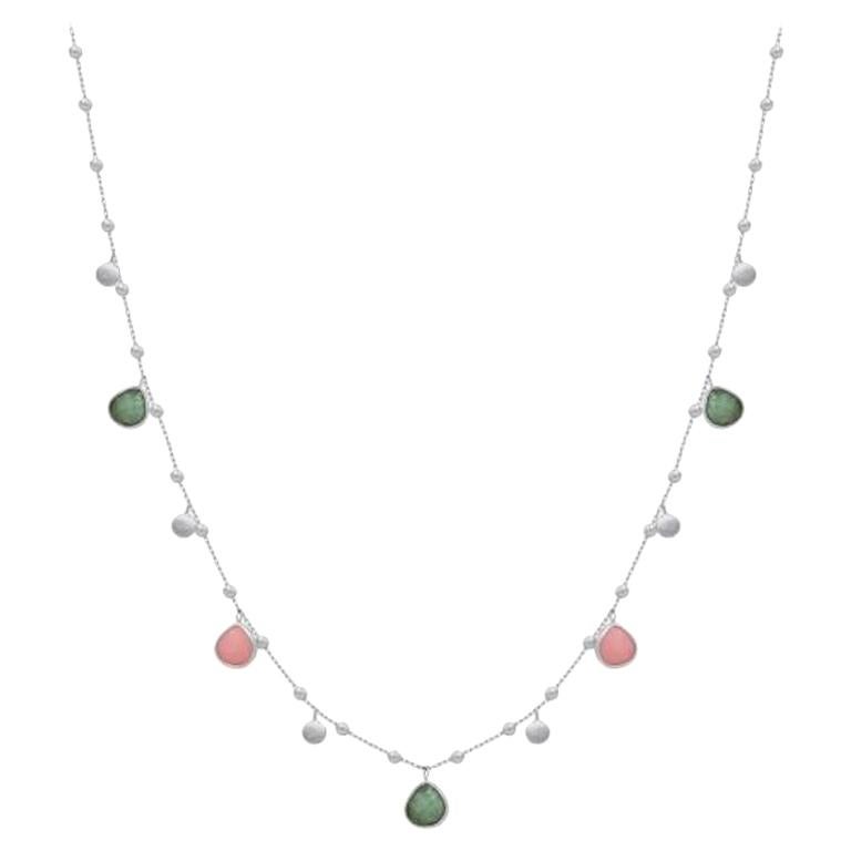 Splendida collana con sfere d'oro bianco e quarzo rosa 14 carati per lei
