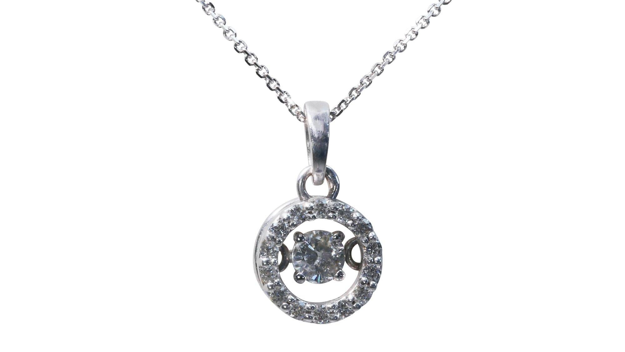 Beautiful White Gold Pendant with Chain with 0.35 Carat Natural Diamond-IGI Cert In New Condition In רמת גן, IL
